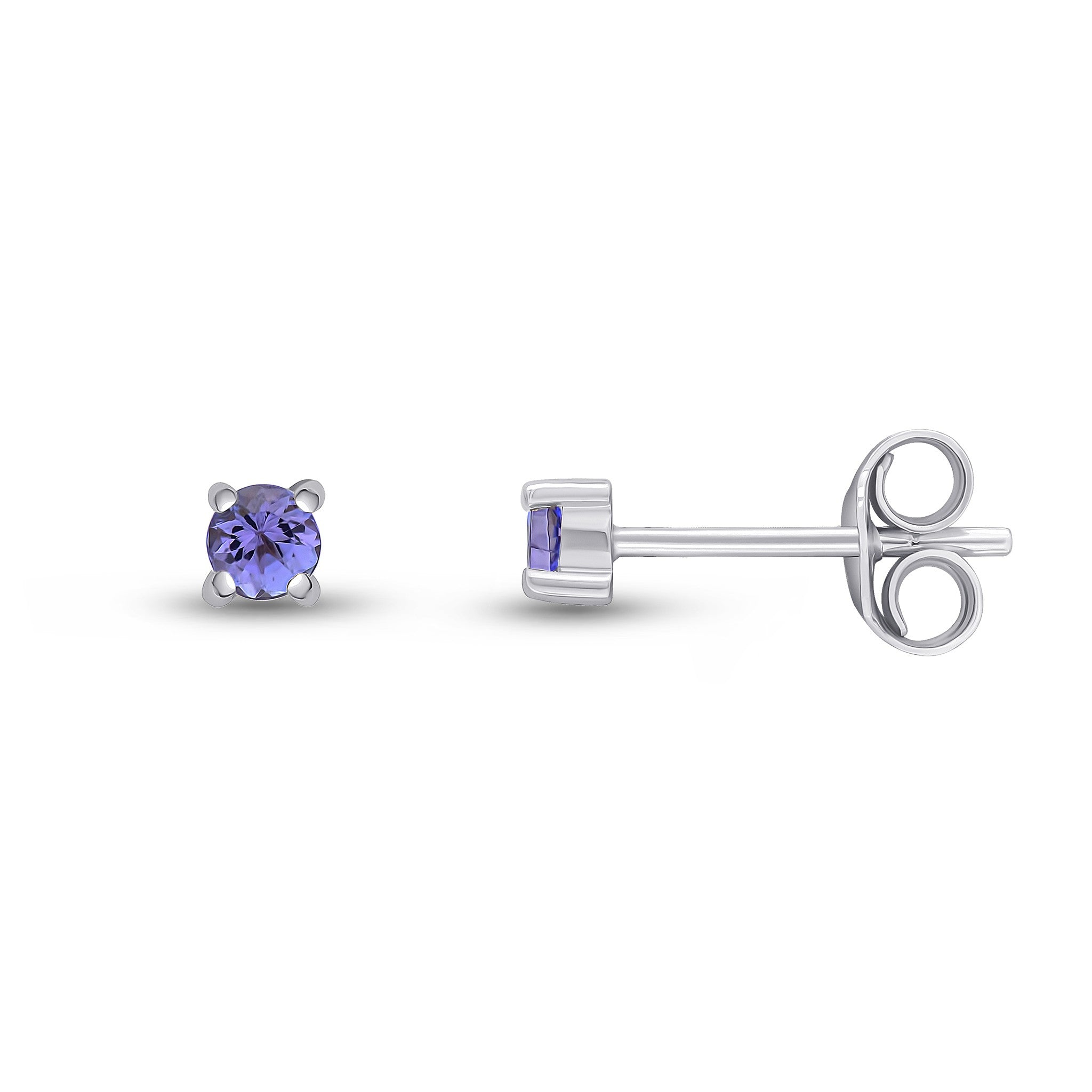 9CT WG 3MM ROUND TANZANITE 4 CLAW STUD EARRINGS