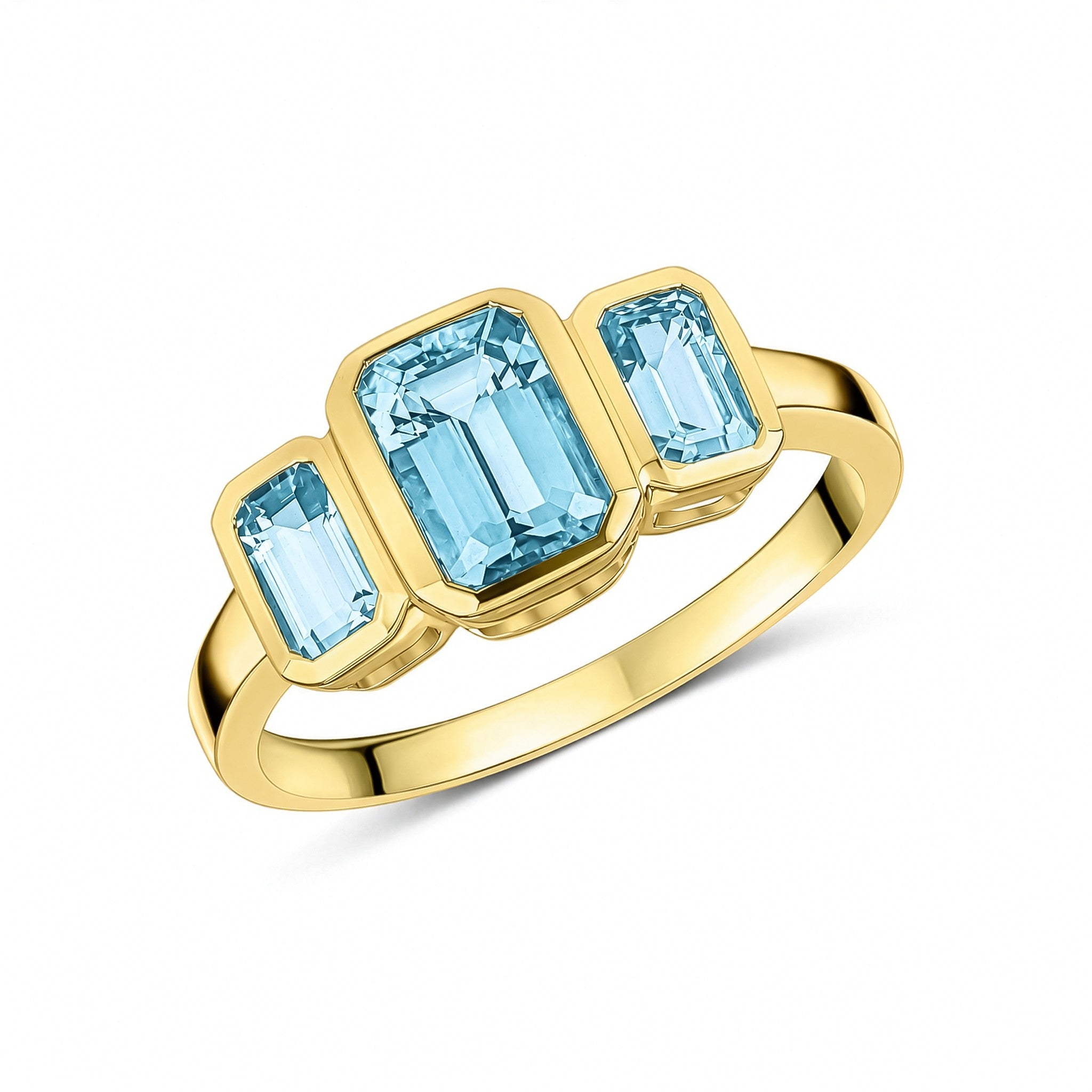 9CT YG OCTAGON AQUA RUBOVER SET 3ST RING