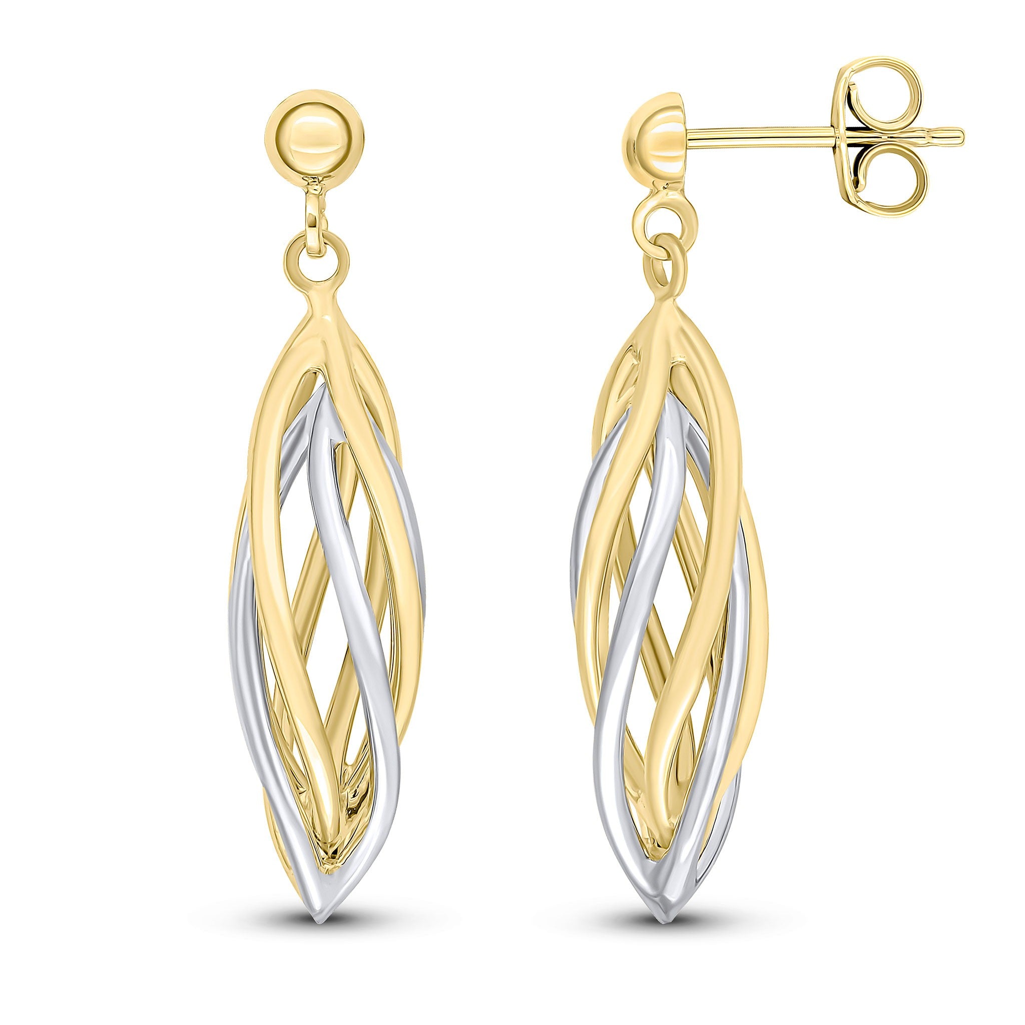 9CT YWG OPEN TWIST MARQUISE SHAPE DROP EARRINGS