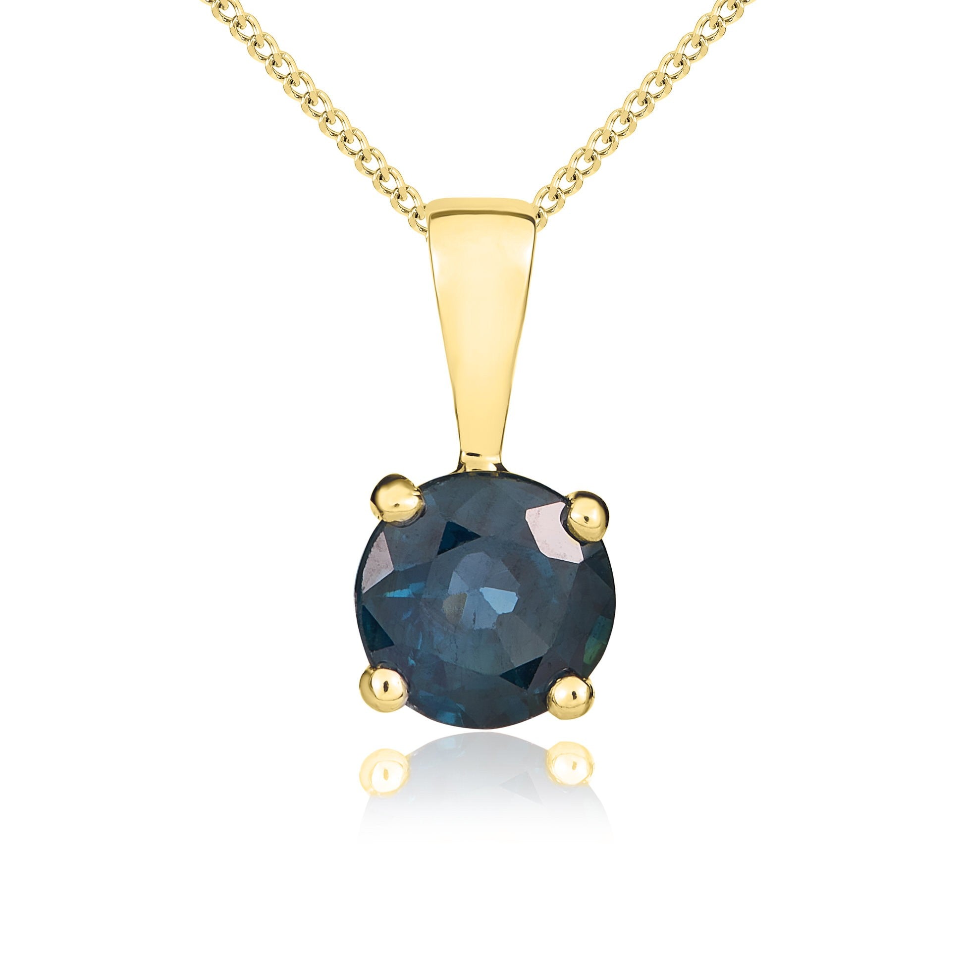 9CT YG 5MM ROUND SAPPHIRE 4 CLAW PENDANT