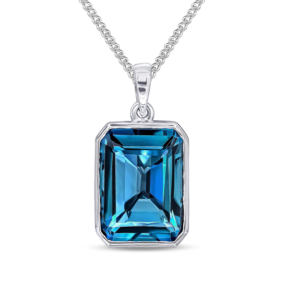 9CT WG 14X10 OCTAGON LONDON BLUE TOPAZ RUBOVER PENDANT