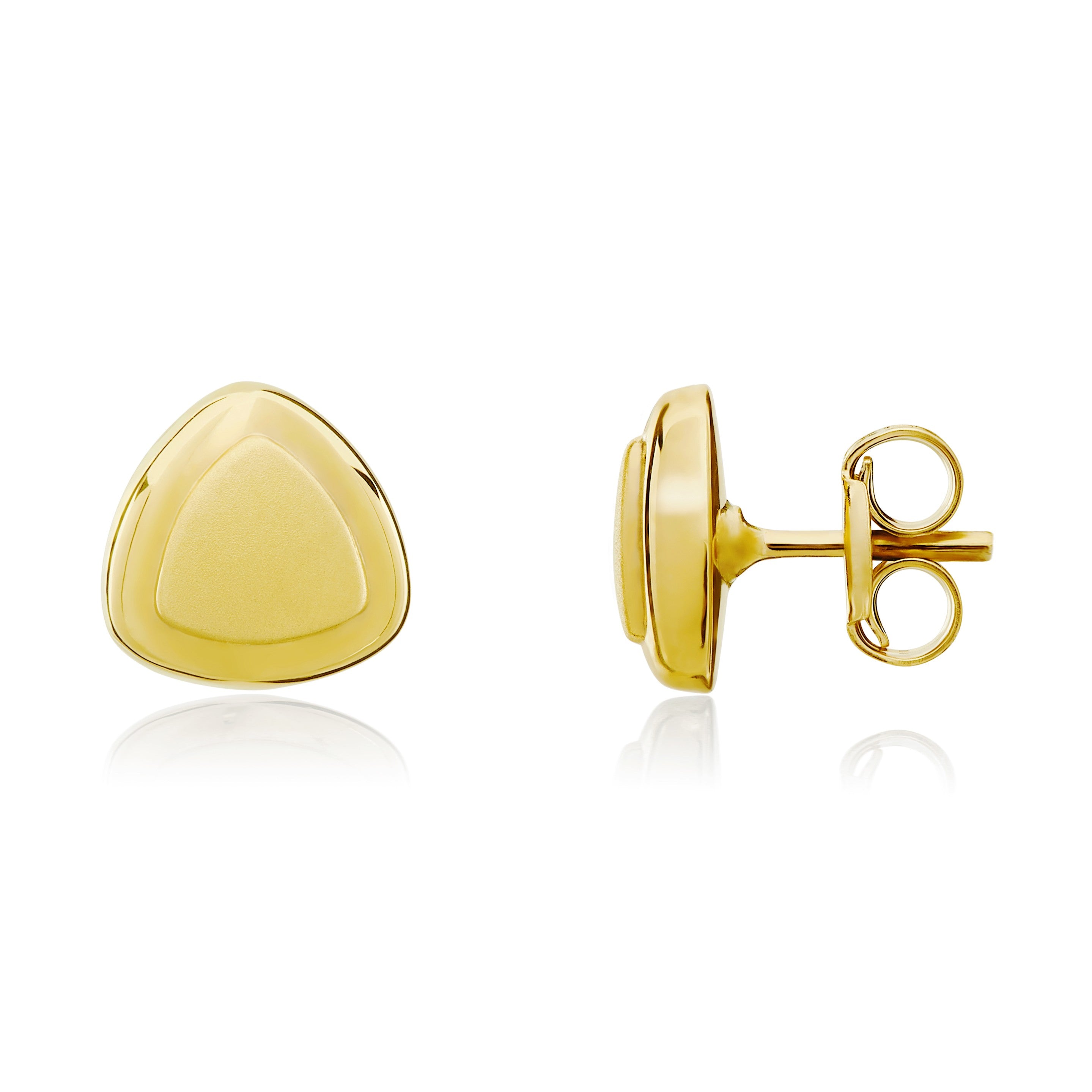 9CT YG SATIN CENTRE, POLISHED EDGE TRIANGULAR STUD EARRINGS