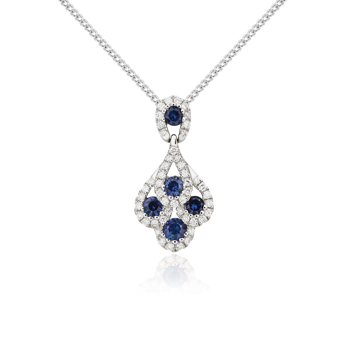 18CT WHITE GOLD ROUND SAPPHIRE & DIAMOND 'PEACOCK' PENDANT