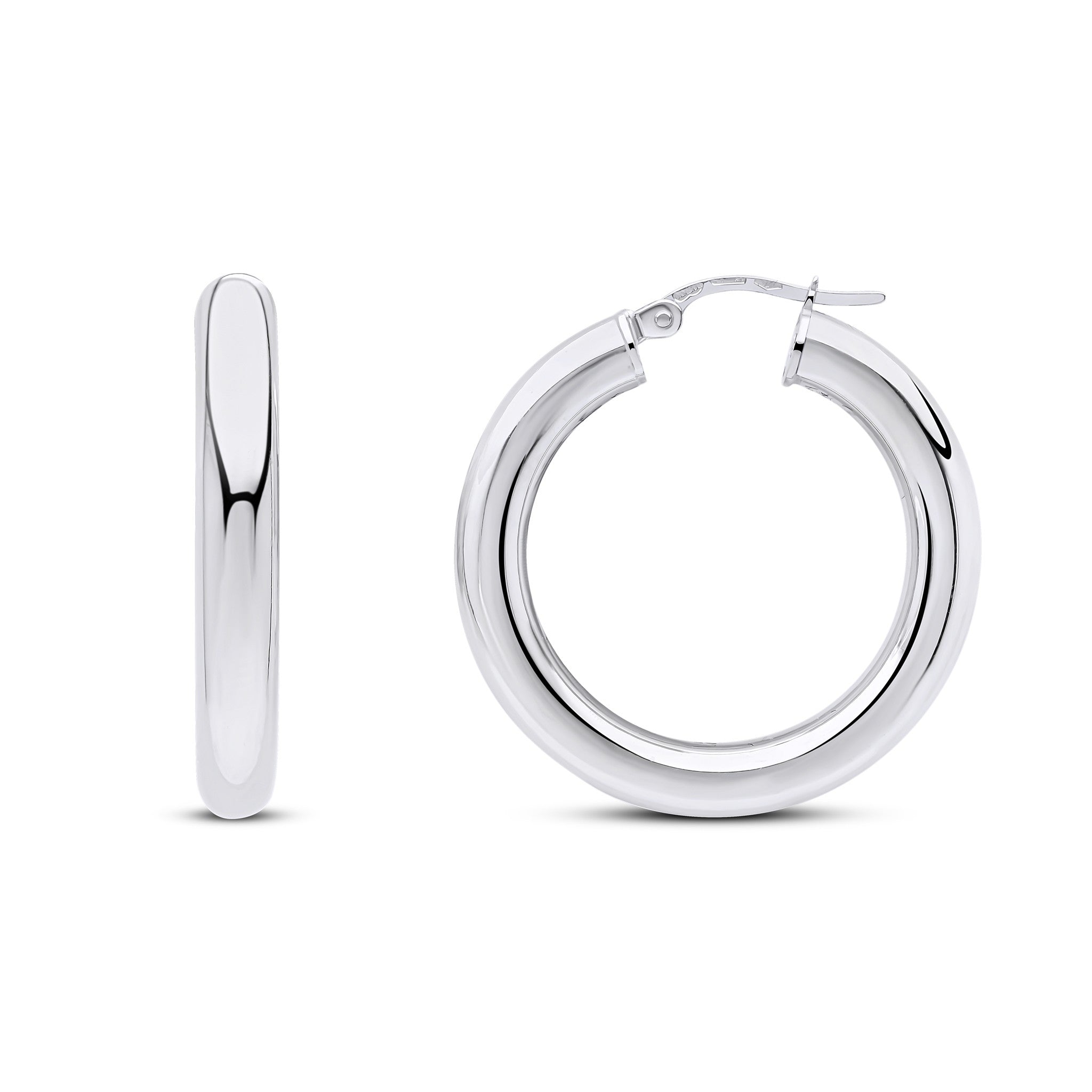 18CT WG 4MM TUBE PLAIN ROUND HOOP EARRINGS 28MM DIAMETER  * OFFER ALTERNATIVE 10-34-023 *