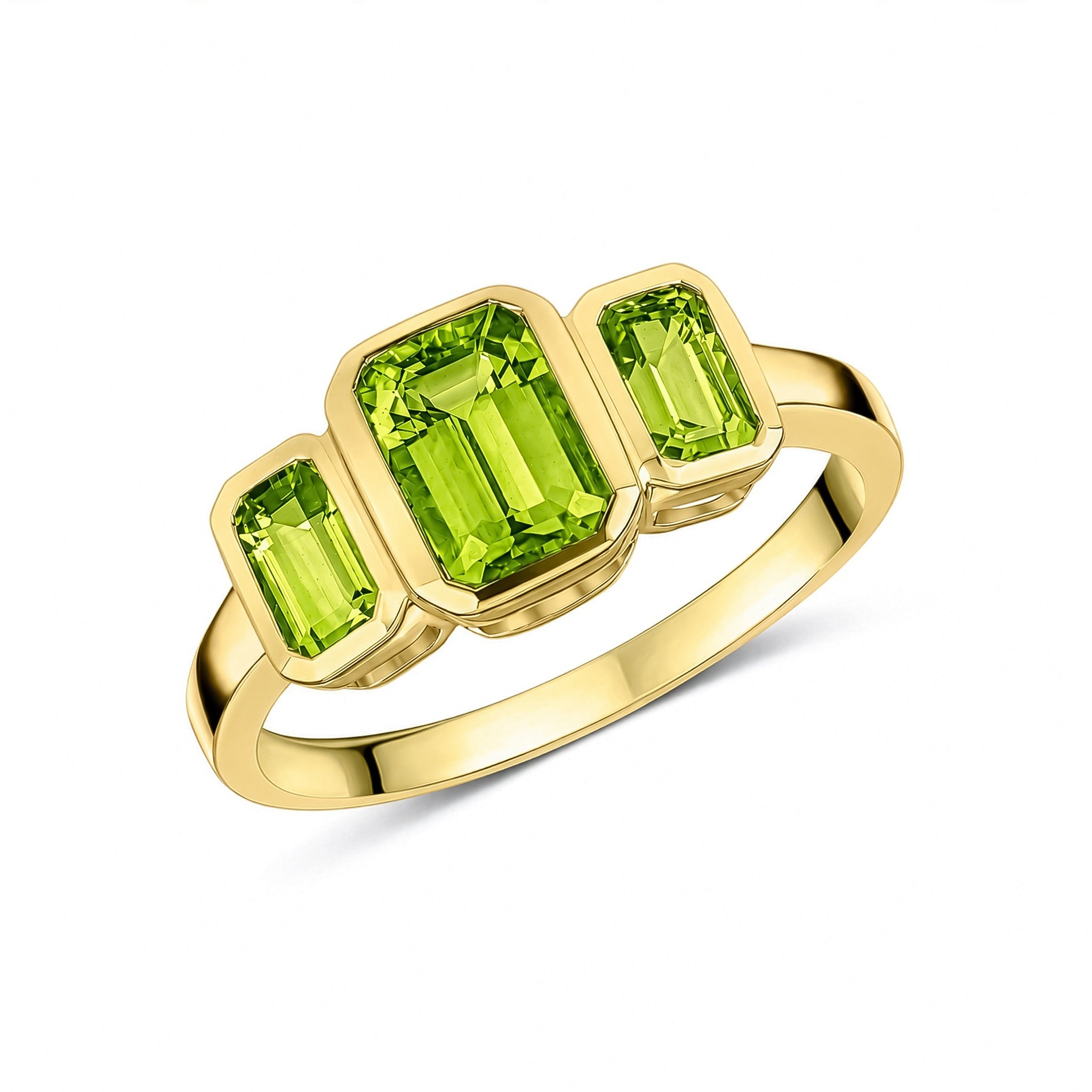 9CT YG OCTAGON PERIDOT RUBOVER SET 3ST RING