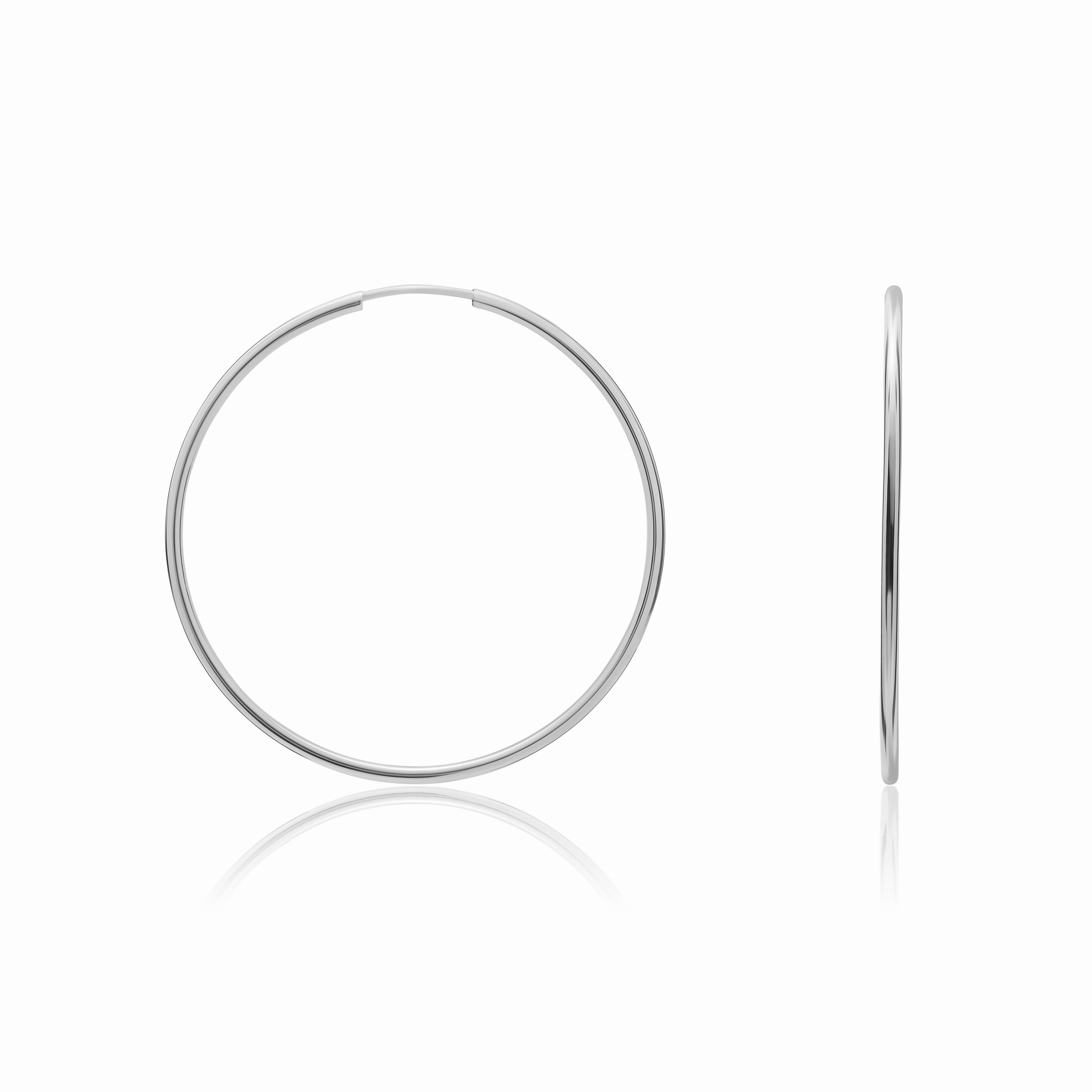 9CT WHITE GOLD THIN SLEEPER HOOP EARRINGS. 42MM DIAMETER