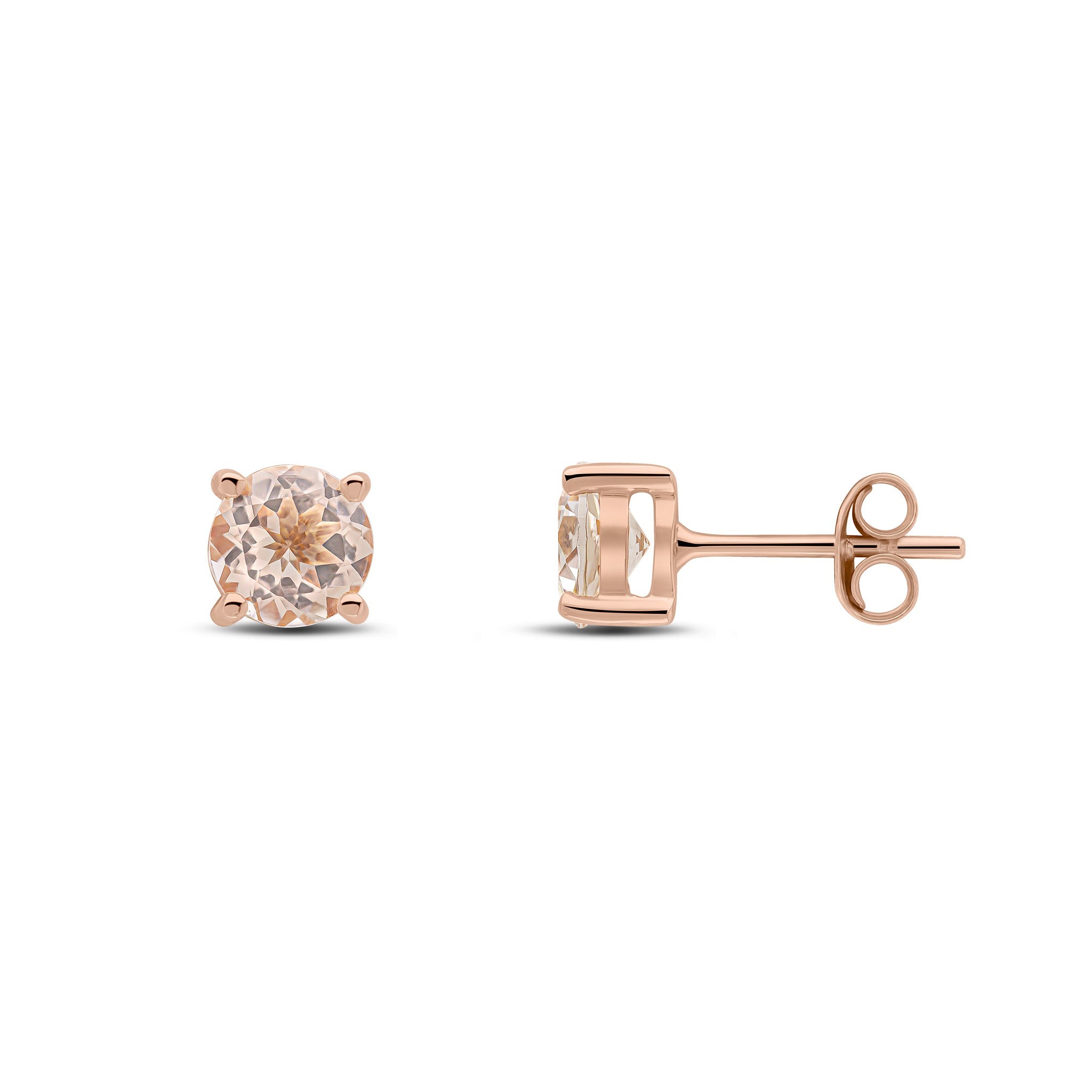 9CT RG 6MM ROUND MORGANITE 4 CLAW EARRINGS