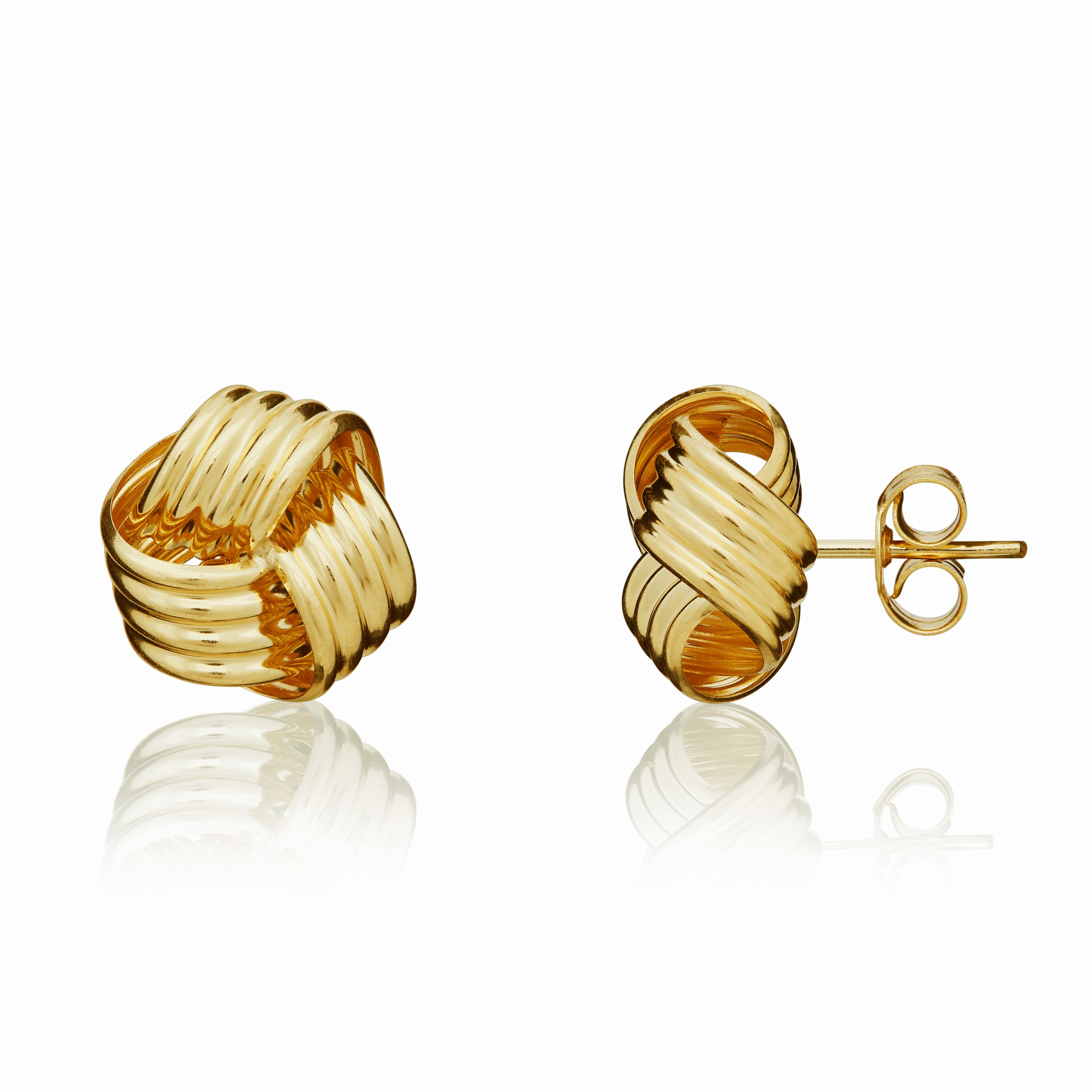 9CT YG RIBBED LARGE 12MM KNOT STUD EARRINGS