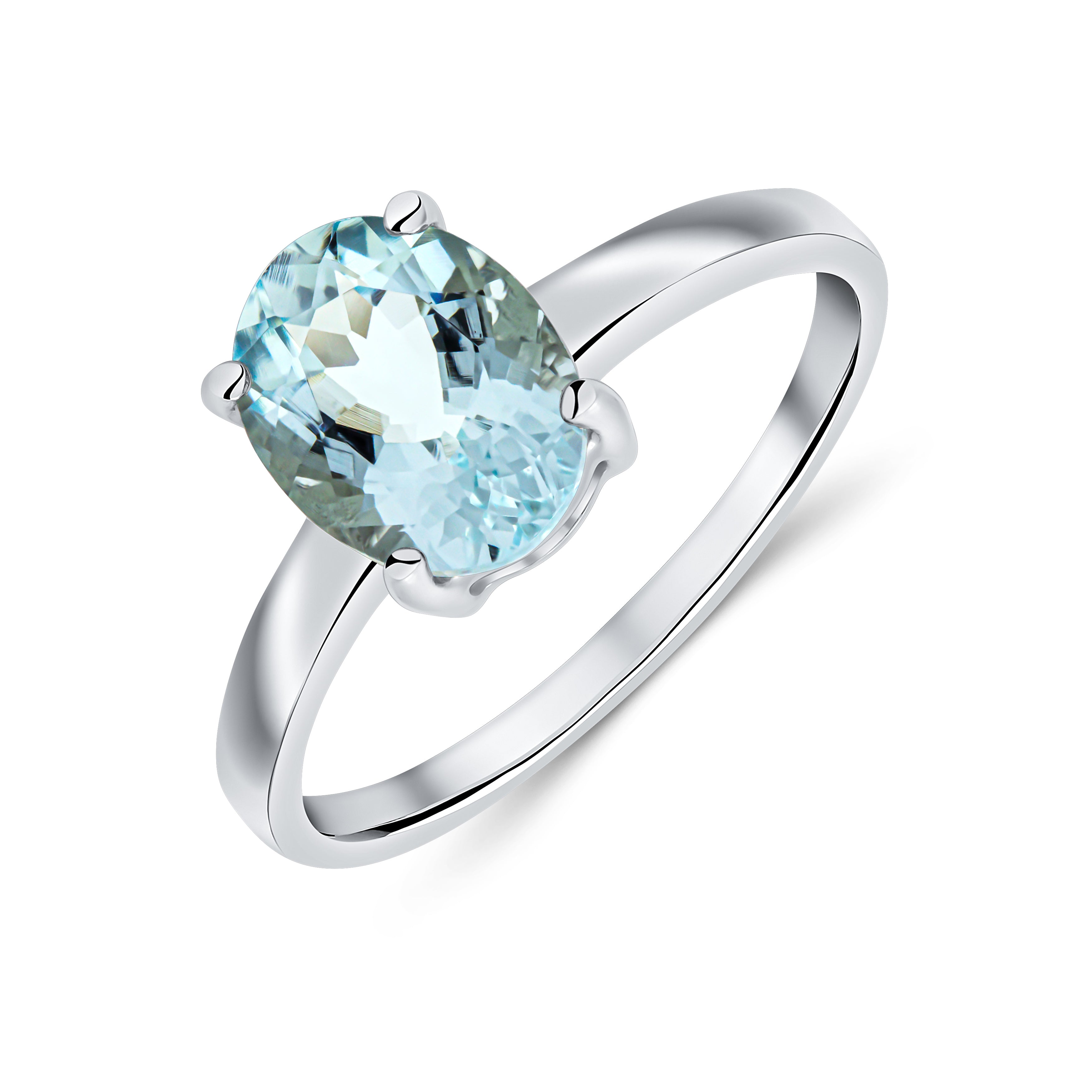 9CT WG 9X7MM OVAL AQUA CLAW SINGLE STONE RING