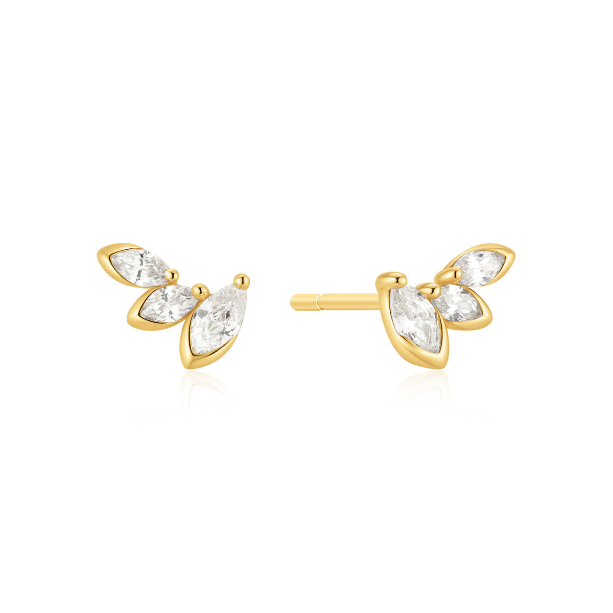 Gold Half-Bezel Triple Marquise Stud Earrings