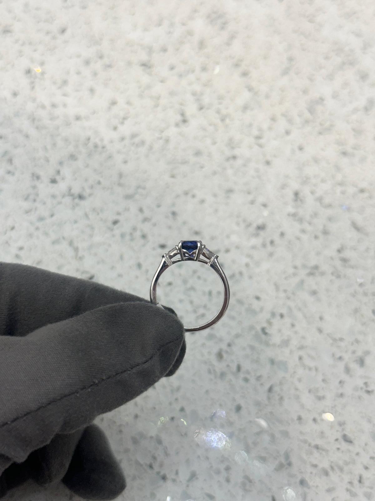 18ct White Gold Blue Sapphire & Diamond Trilogy/3 Stone Ring