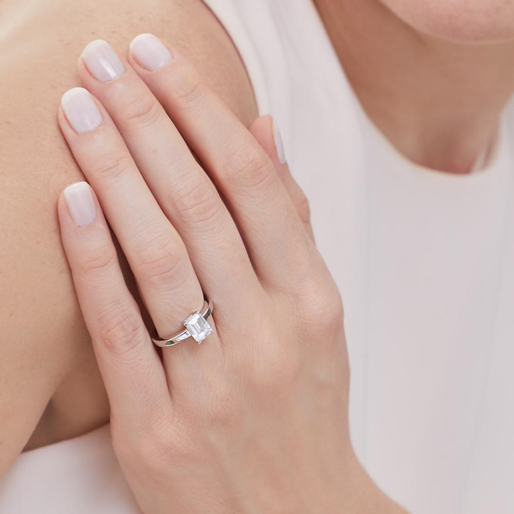 Sterling Silver 1.5 Carat Emerald Cut Cubic Zirconia Ring