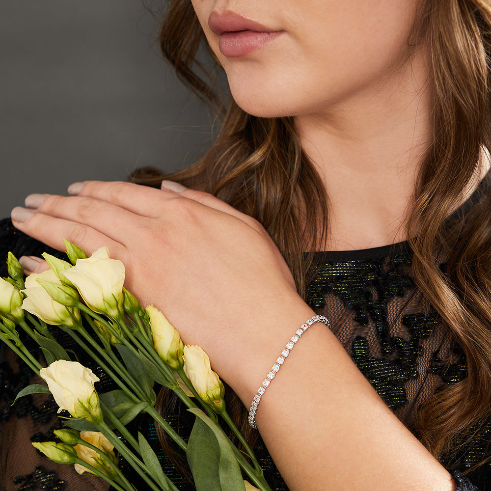 Sterling Silver Cubic Zirconia Line Bracelet With Oval Clasp