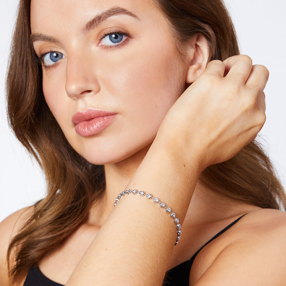 Sterling Silver  Rubover 1.86ct  Cubic Zirconia Bracelet