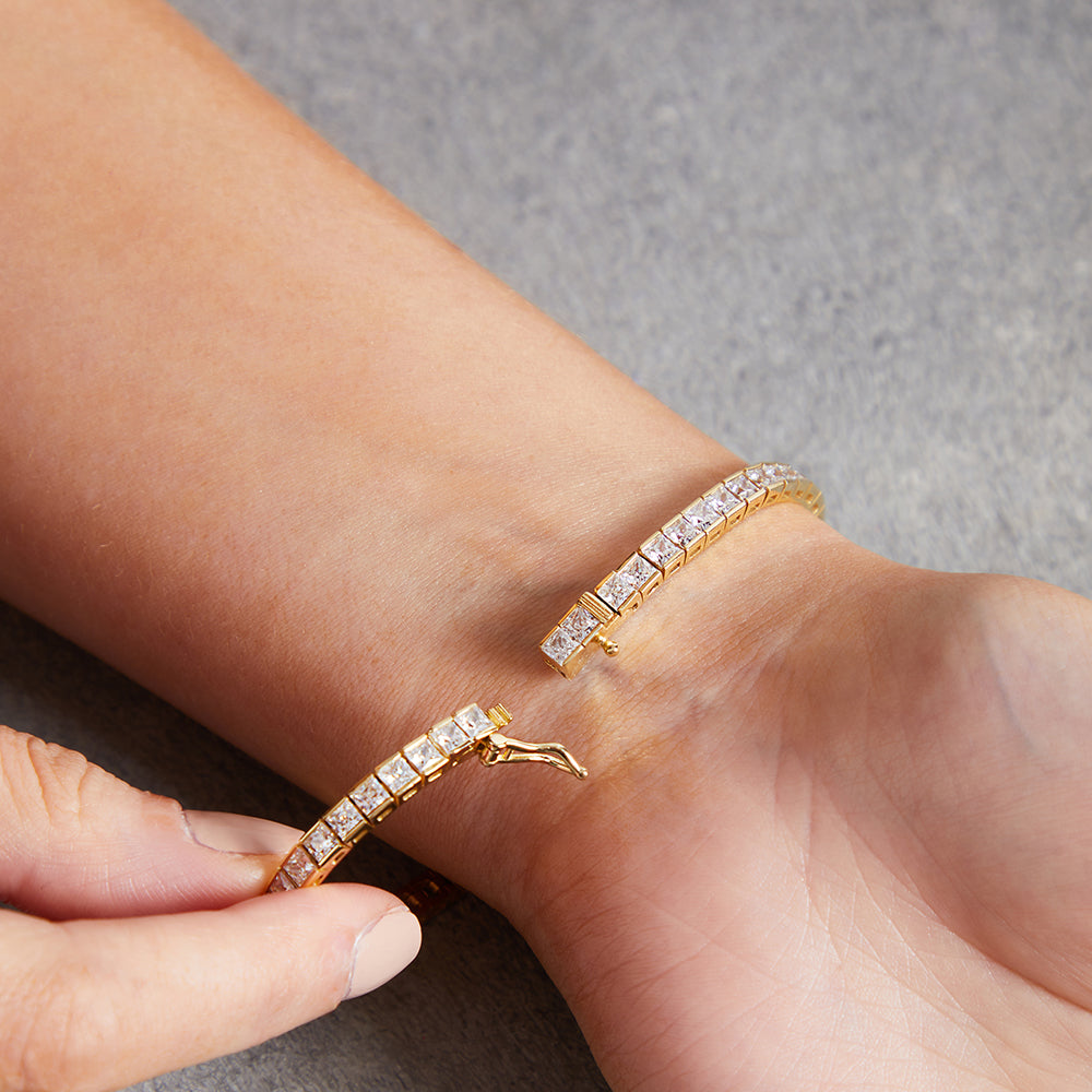 Yellow Gold 10ct Cubic Zirconia Princess Cut Tennis Bracelet