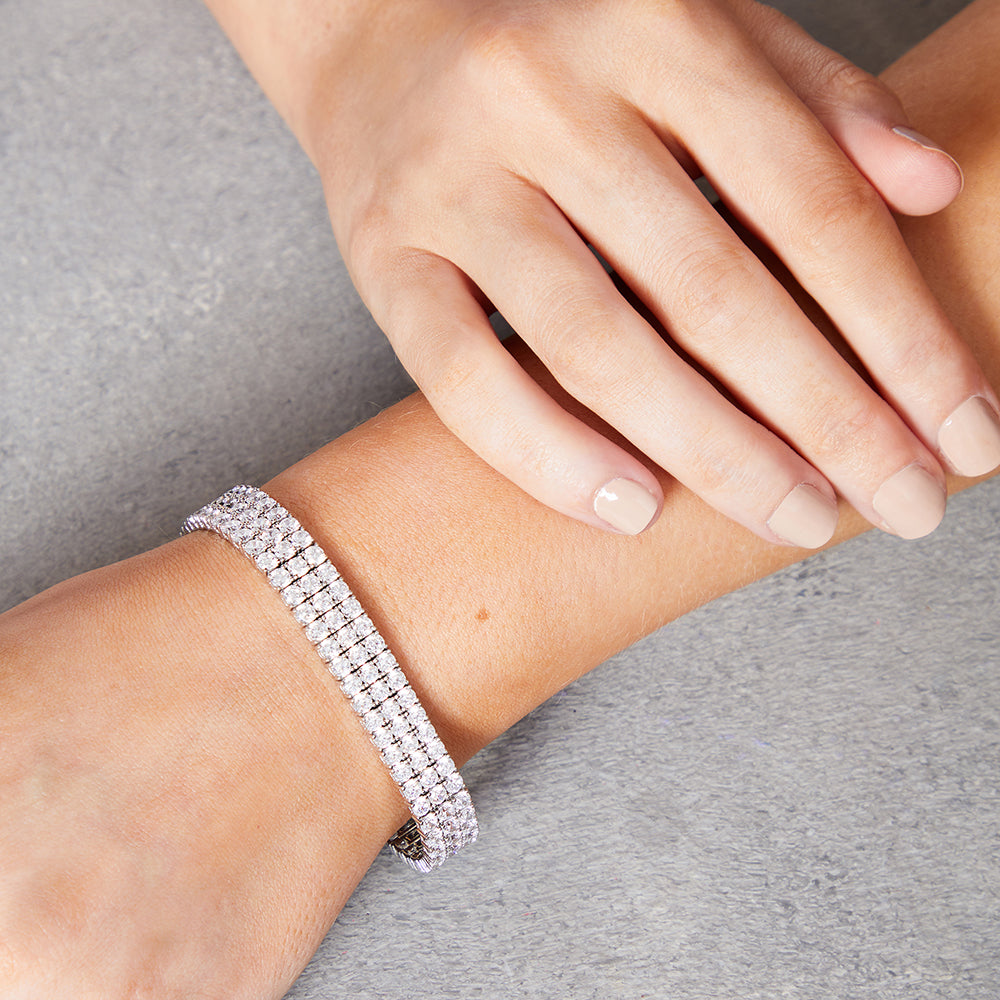 Sterling Silver Triple Row 30ct Cubic Zirconia Tennis Bracelet