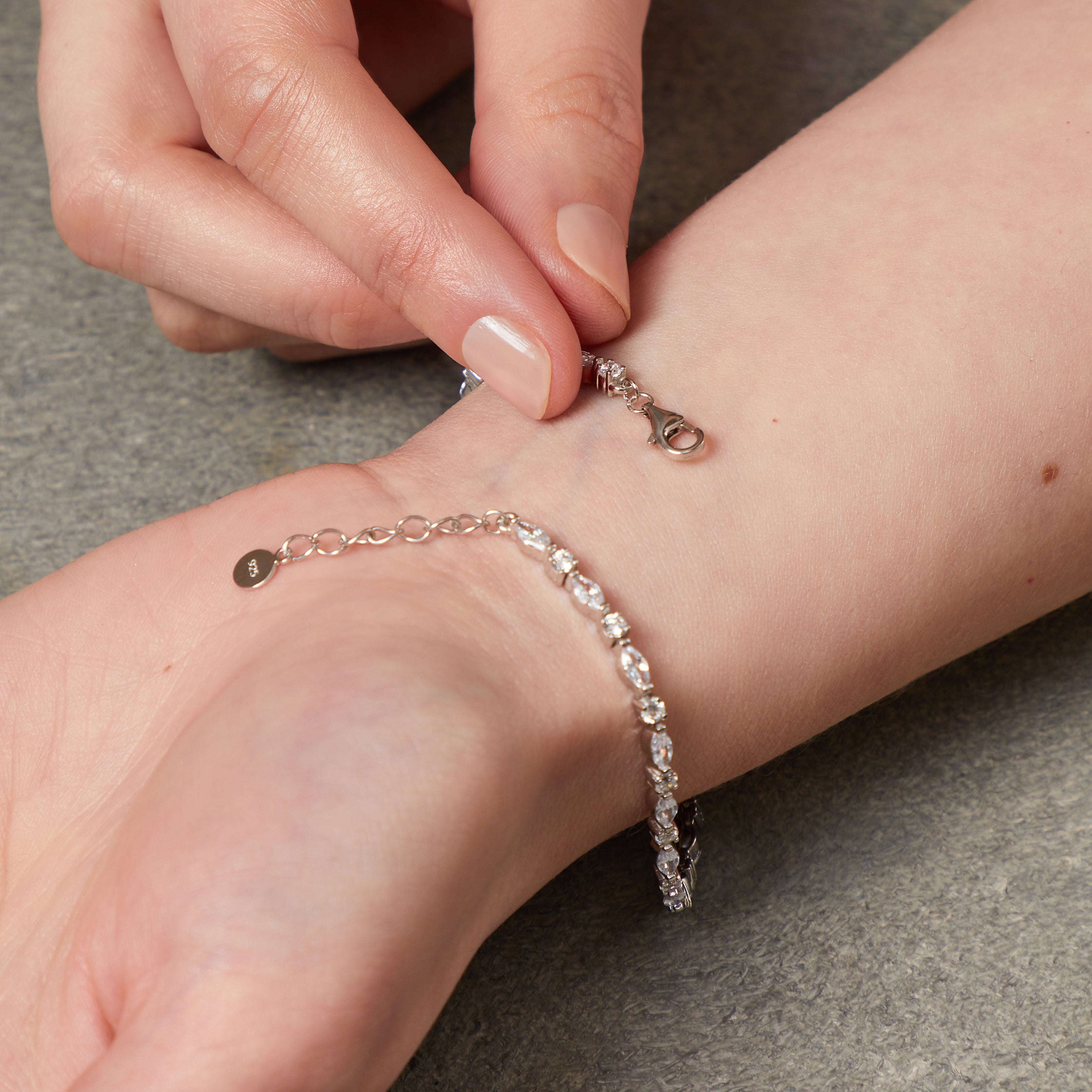Sterling Silver Marquise And Round Cubic Zirconia Tennis Bracelet