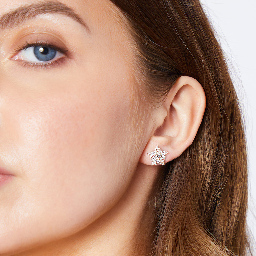 Sterling Silver Star Studs  Set With A  White Zirconia Surround