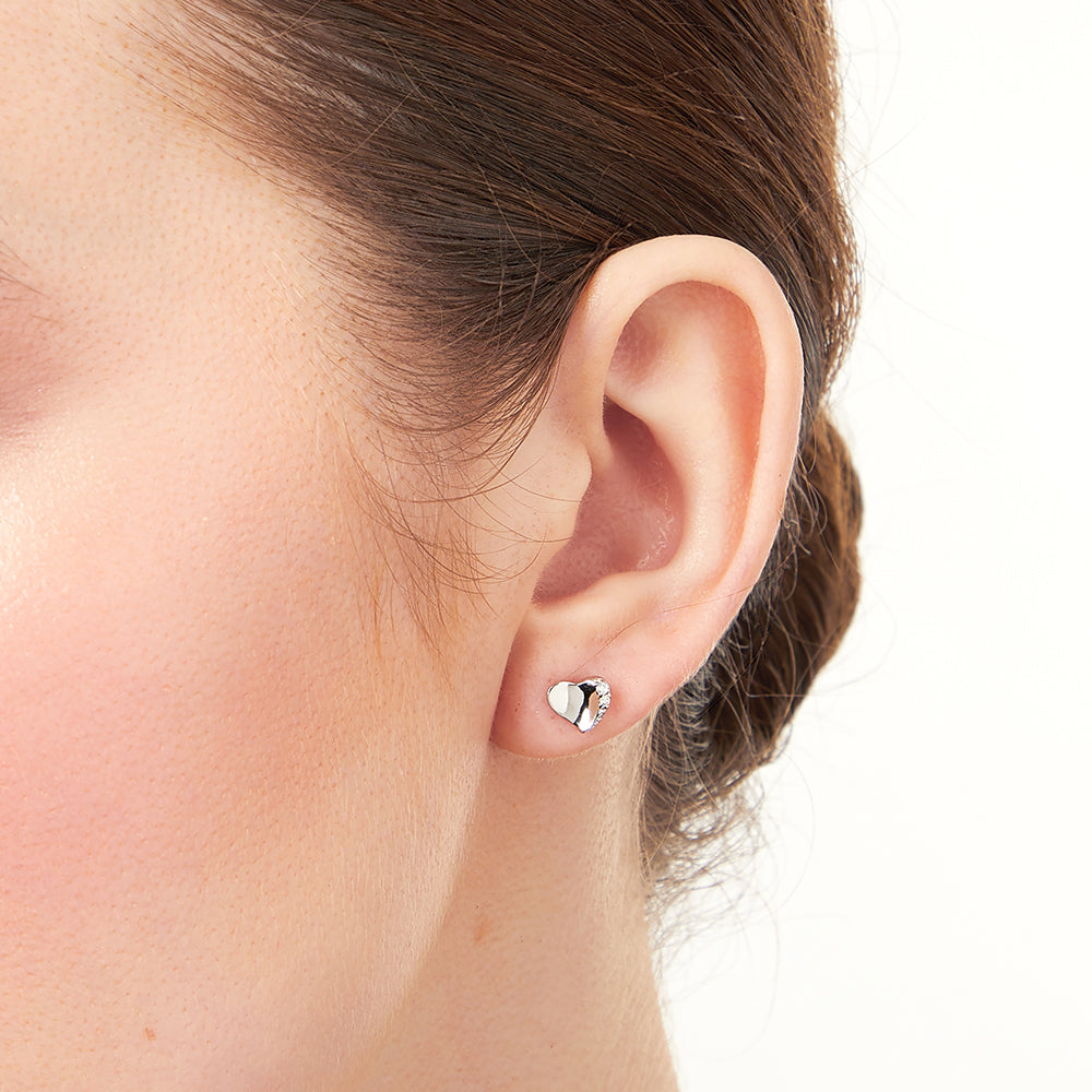 Sterling Silver Offset Heart Stud Earrings