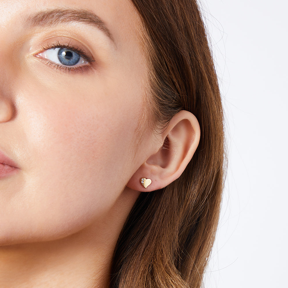 Gold  Vermeil Offset Heart Stud Earrings