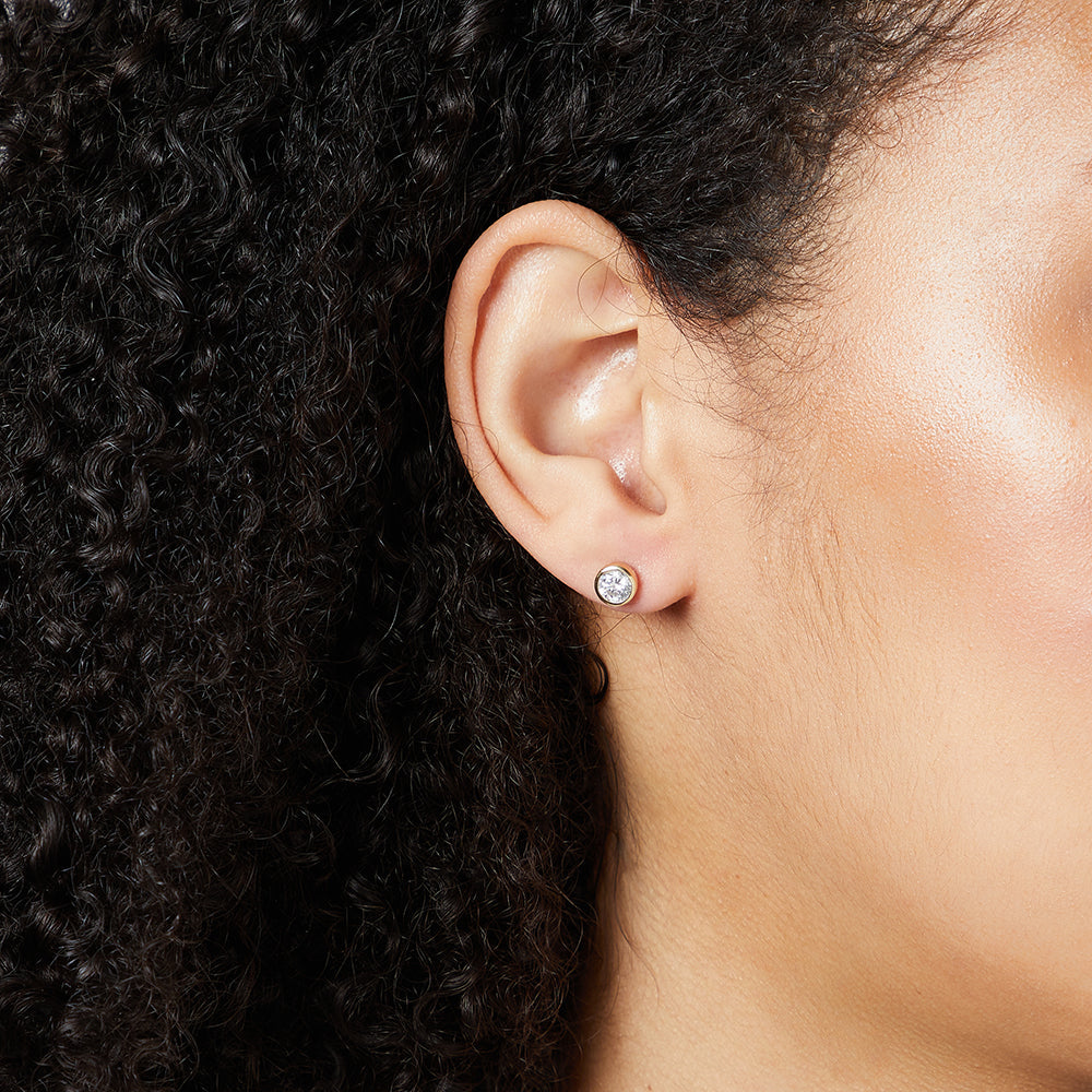 Sterling Silver, Yellow Gold Half Carat Cubic Zirconia Stud Earrings