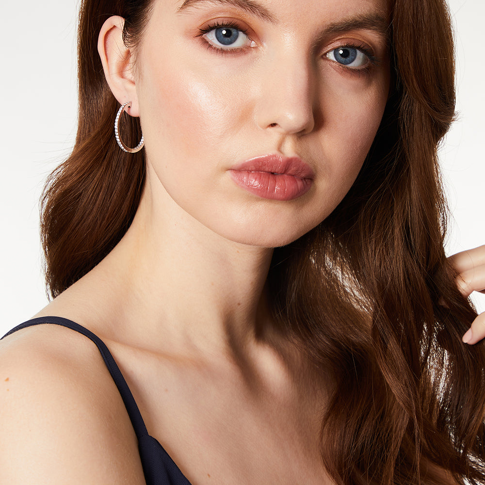 Sterling Silver Medium  Cubic Zirconia Hoop Earrings