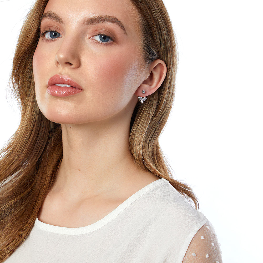 Sterling Silver Cubic Zirconia Lotus Flower Shape Earrings