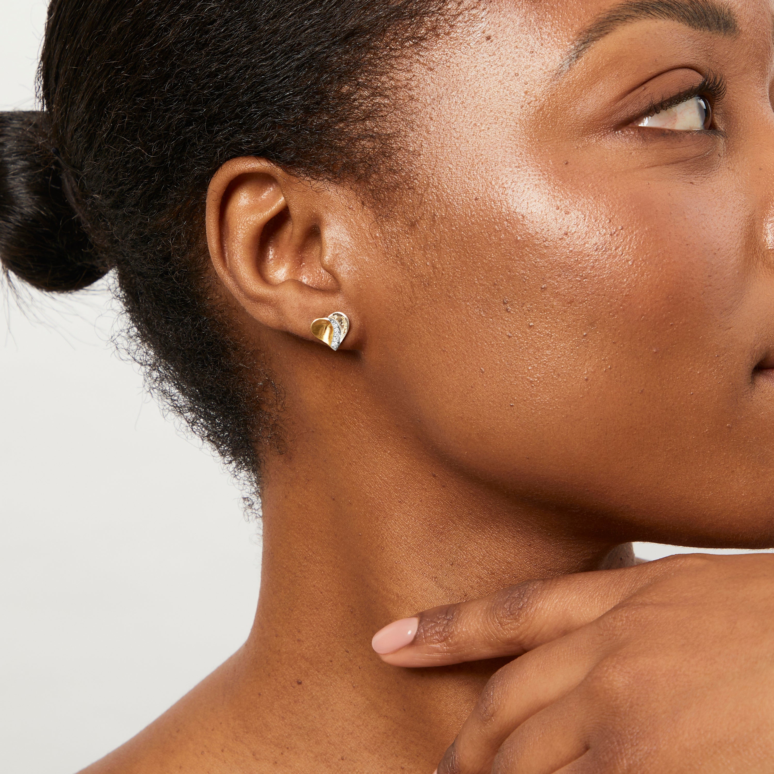 Yellow Gold And Silver Heart Stud Earrings