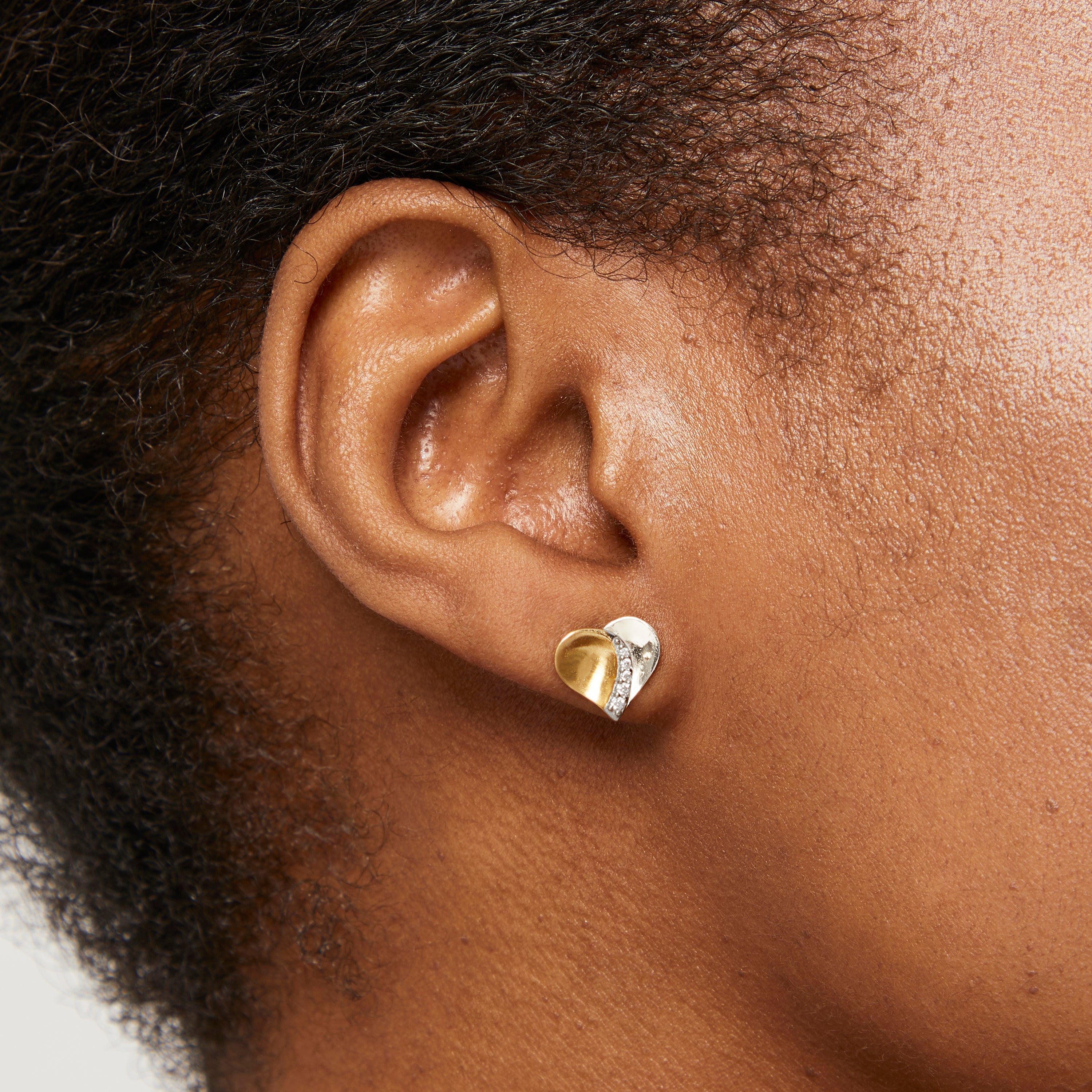 Yellow Gold And Silver Heart Stud Earrings