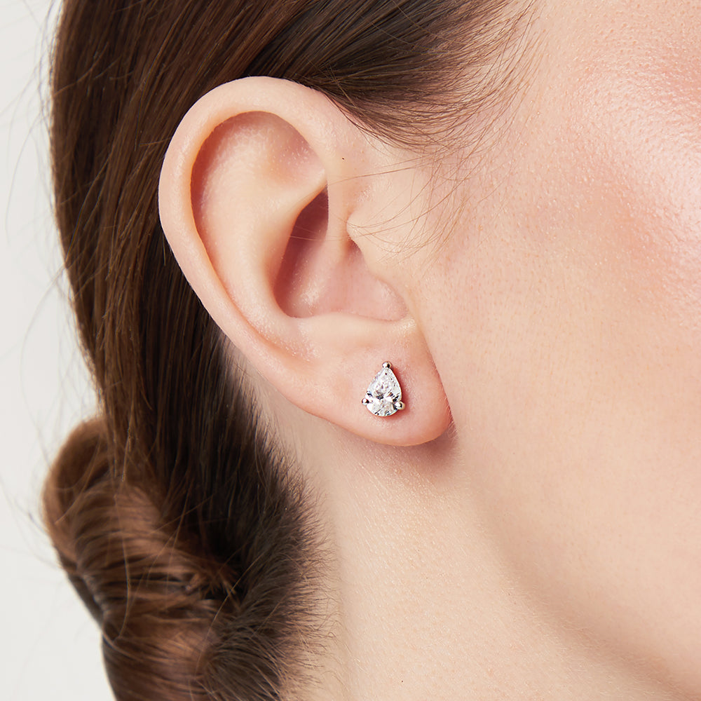 Sterling Silver Single Pear Shape  Stud Earring