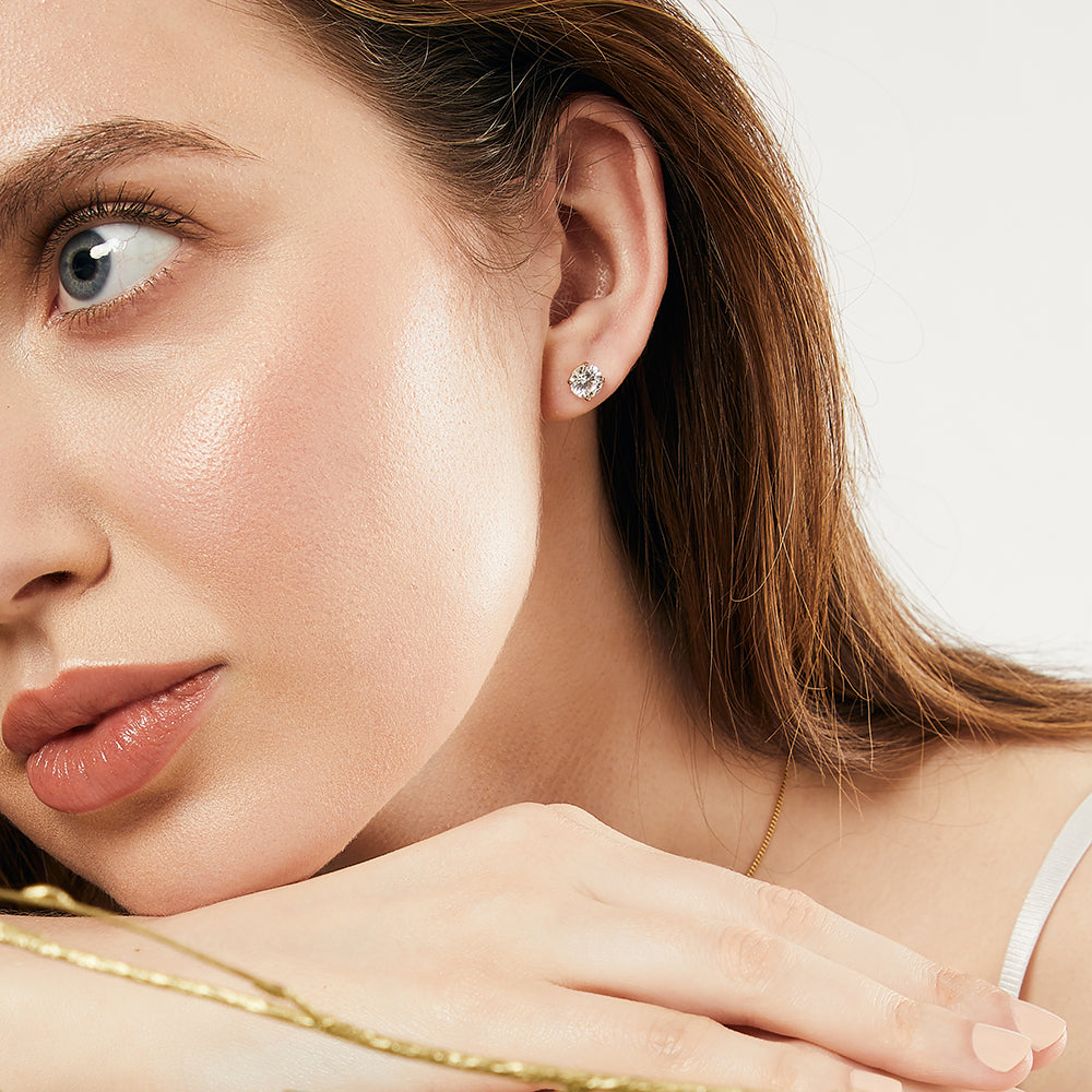 Gold Vermeil Cubic Zirconia Solitaire Stud Earrings