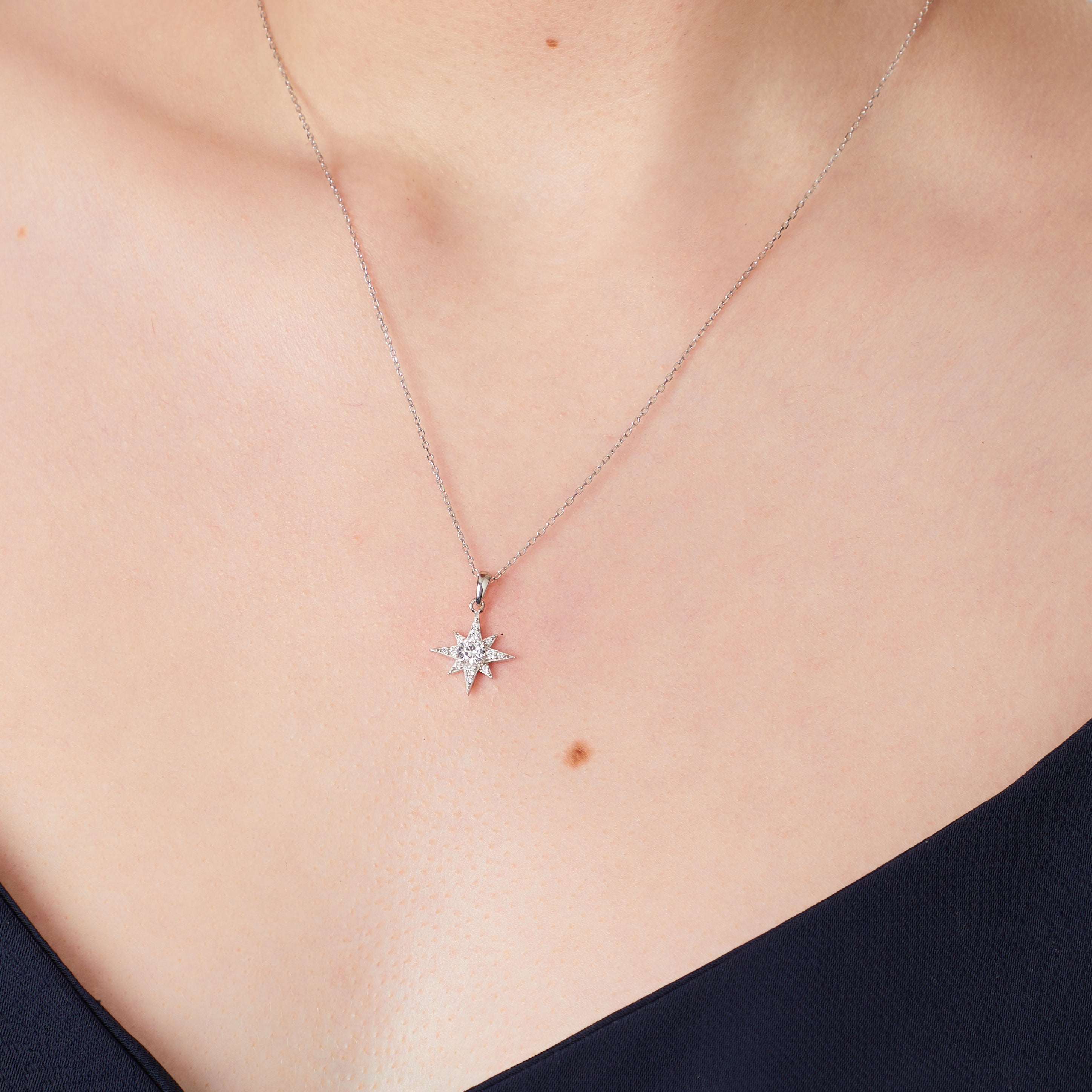 Sterling Silver North Star Pendant Necklace | Sparkling Celestial Compass