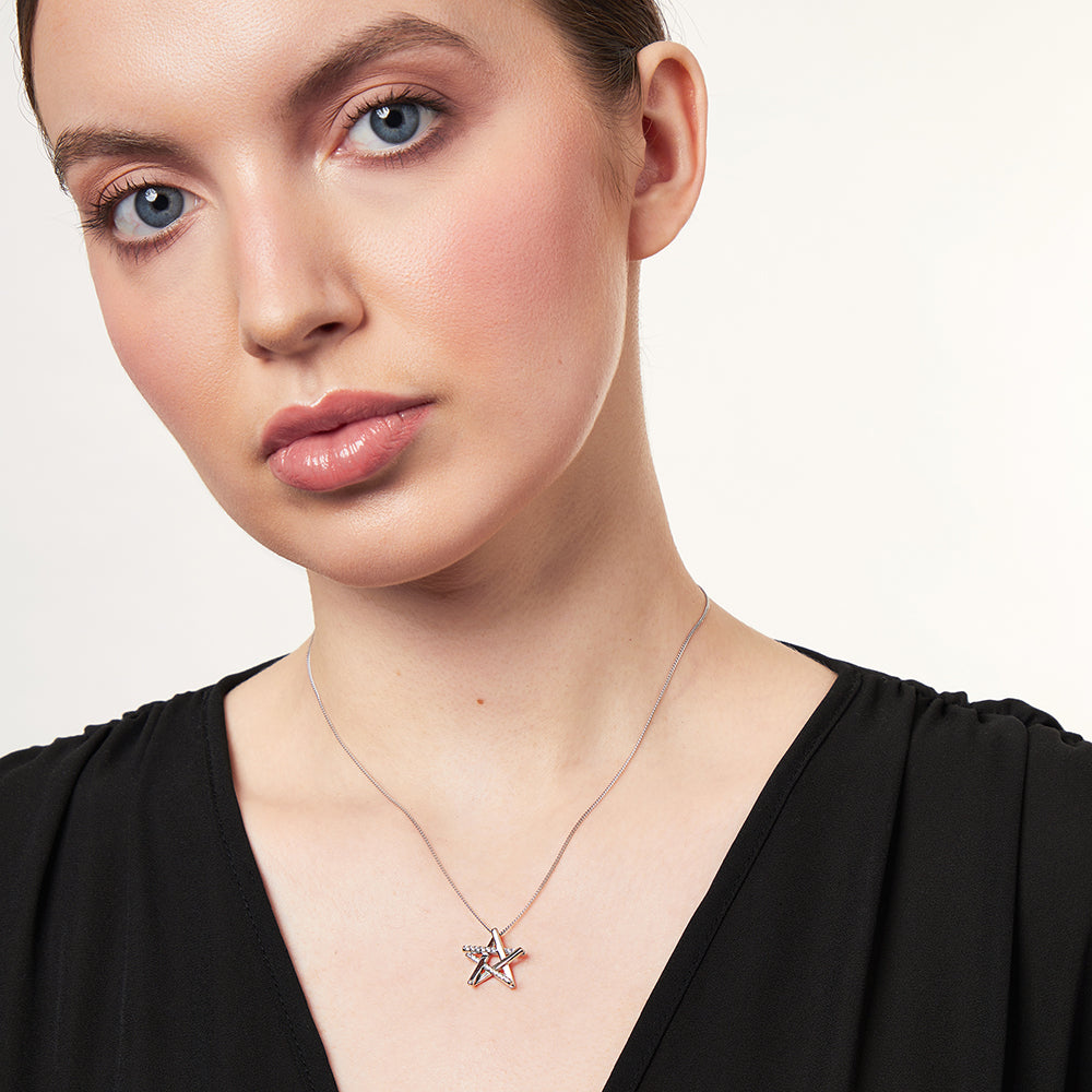Sterling Silver Star Pendant Half Set With Cubic Zirconia's