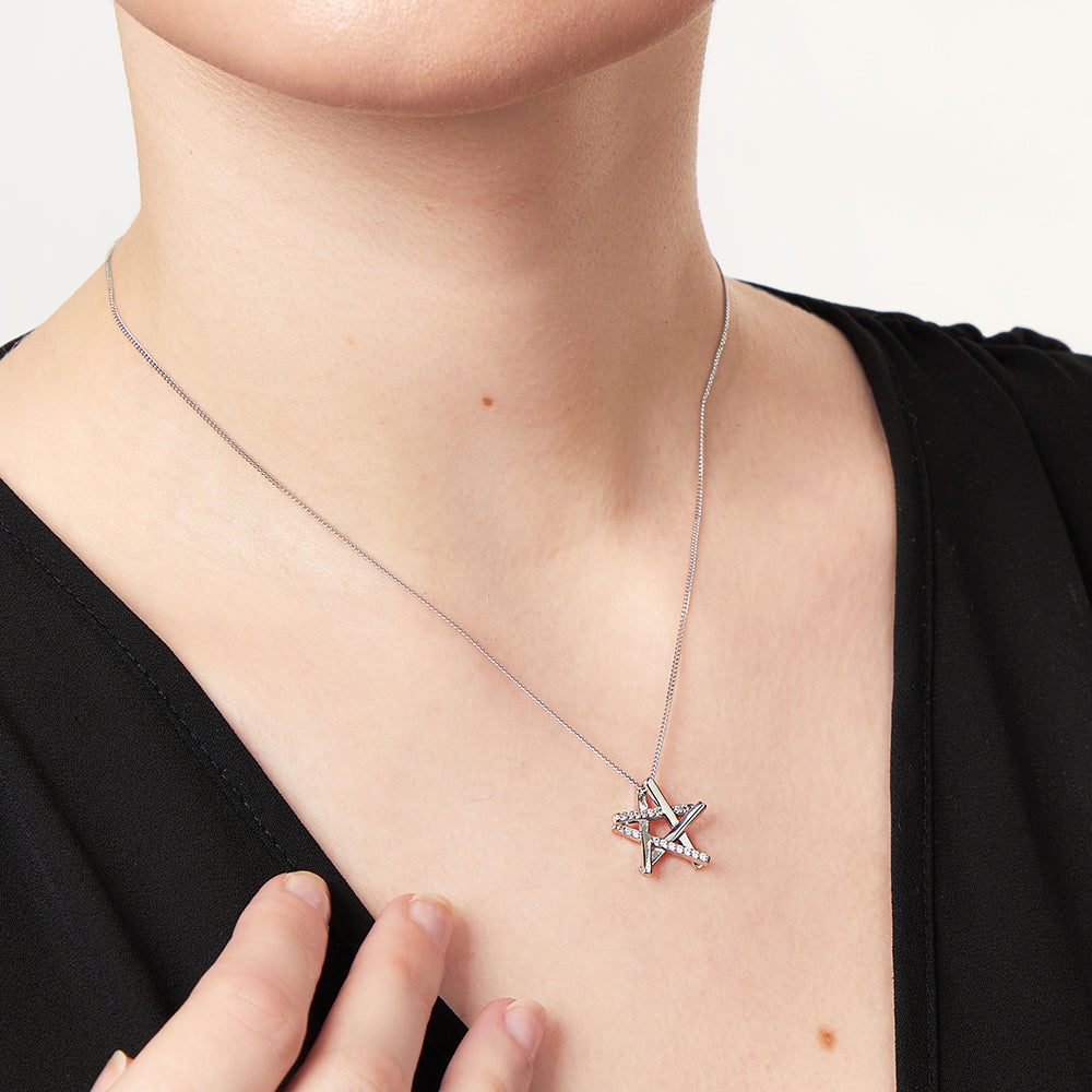Sterling Silver Star Pendant Half Set With Cubic Zirconia's