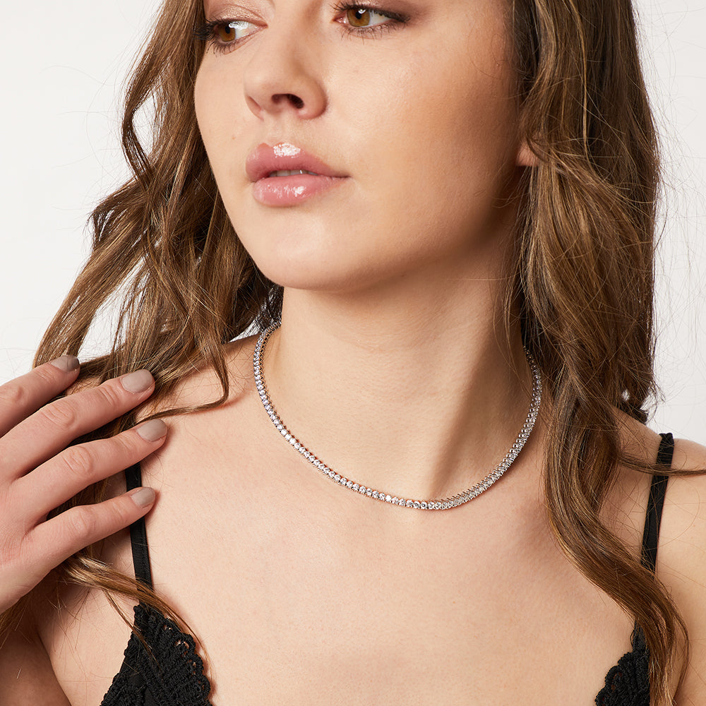 Sterling Silver  3mm  Cubic Zirconia Tennis Necklace