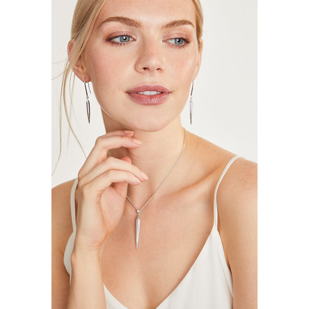 Sterling Silver  Encrusted Triangles Cubic Zirconia Drop Earrings