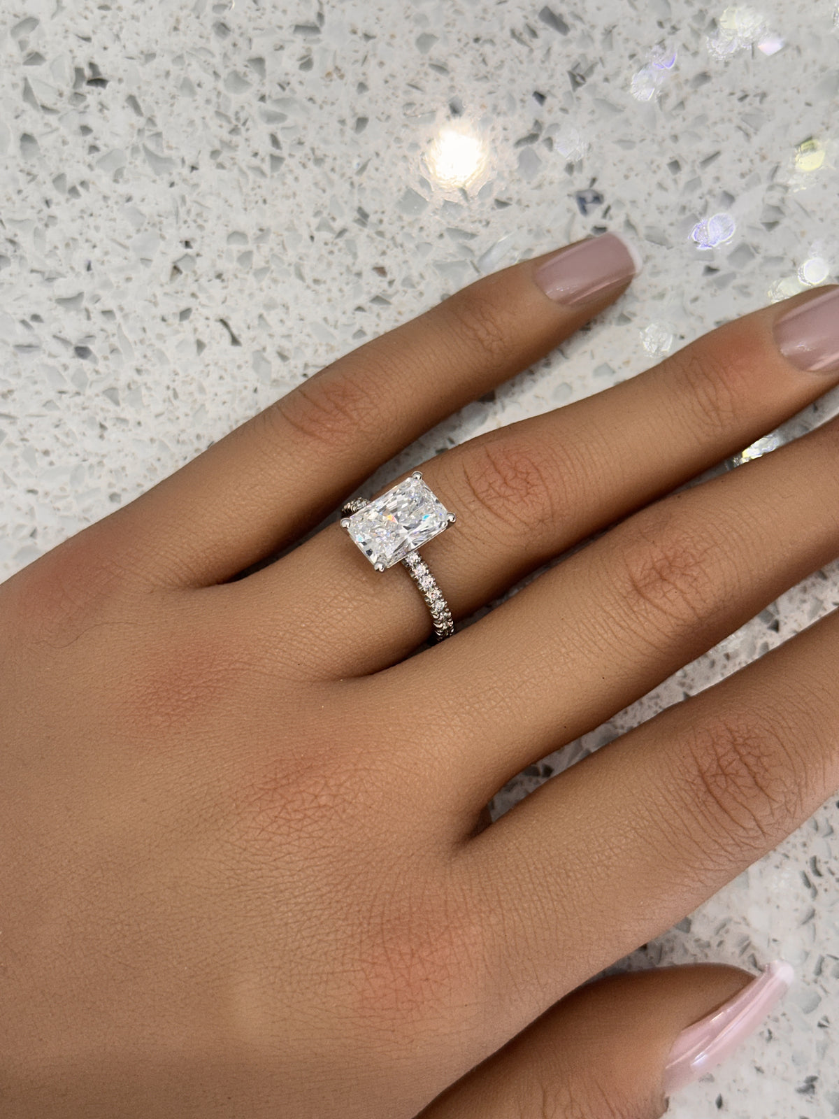 Platinum Modified Radiant Lab Grown Diamond Engagement Ring