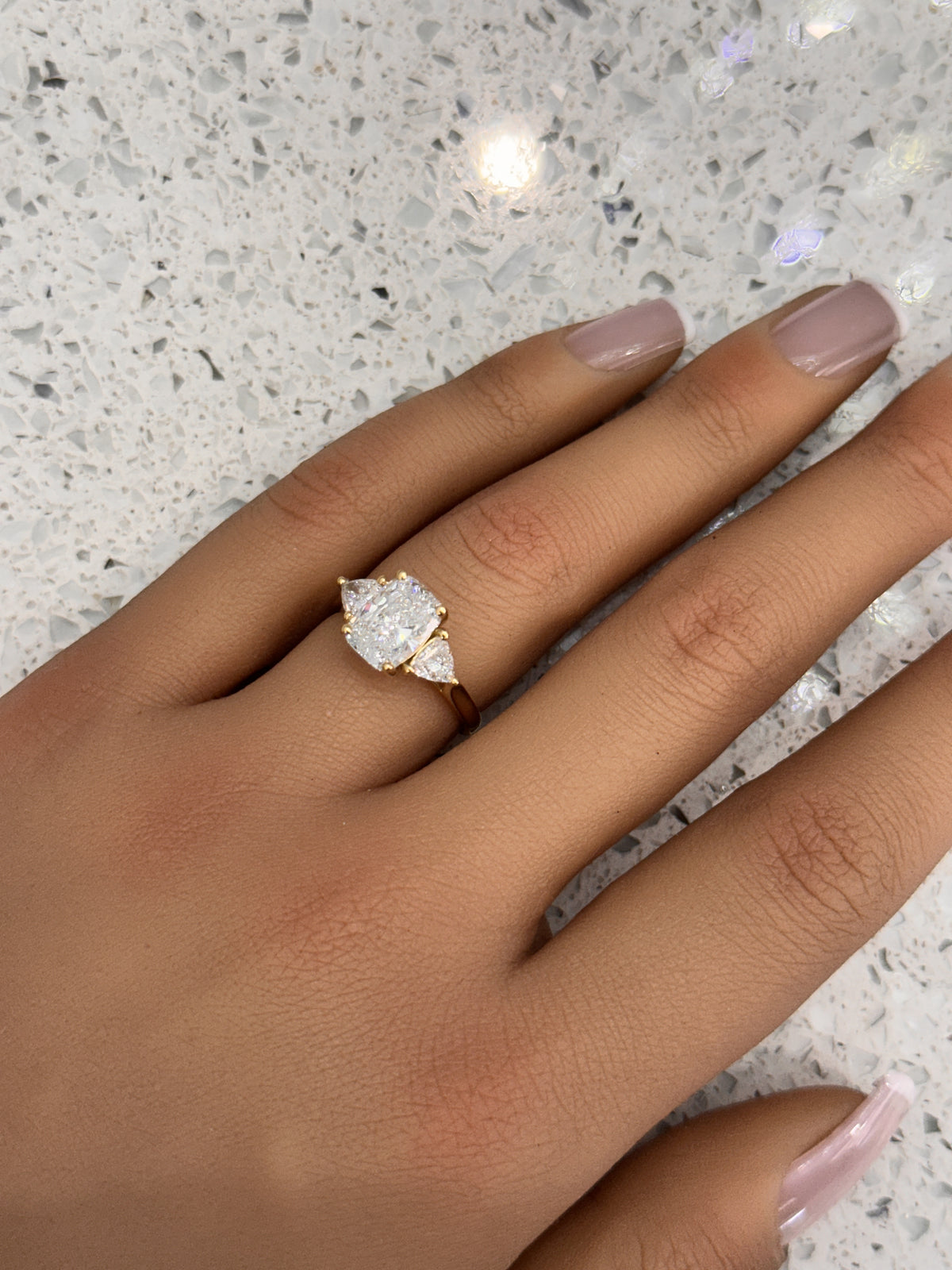 18ct Yellow Gold Radiant and Trillion 3 stone Lab Grown Diamond Engagement Ring