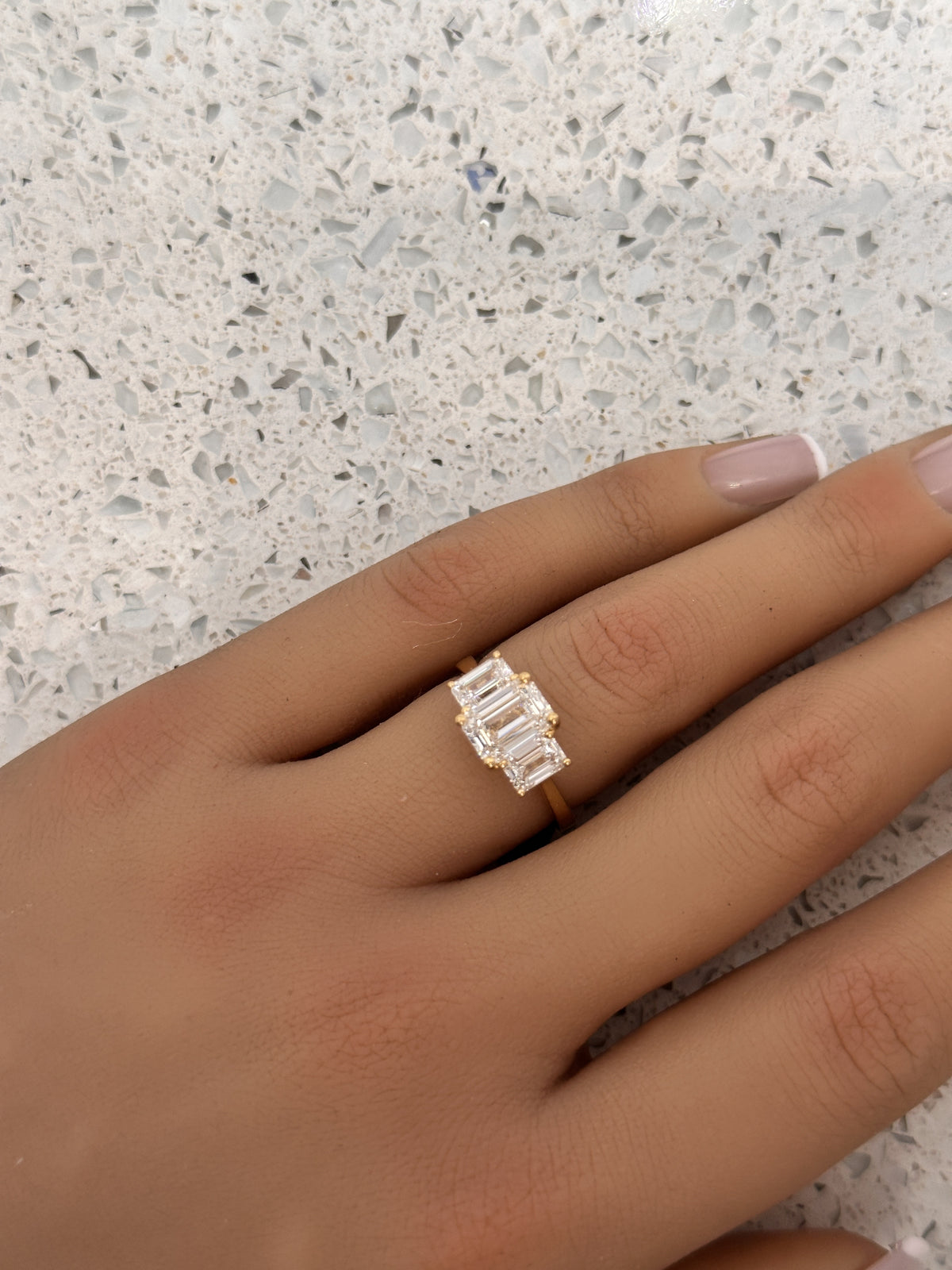 18ct Yellow Gold Emerald 3 stone Lab Grown Diamond Engagement Ring