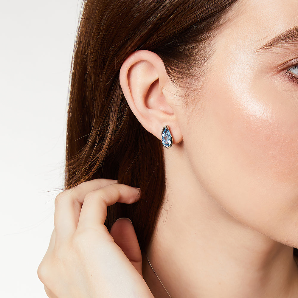 Sterling Silver Blue Topaz Teardrop Zirconia Earrings