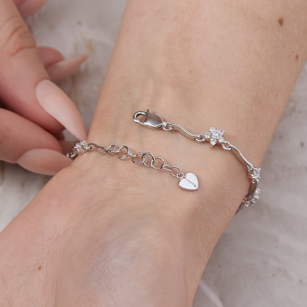 Sterling Silver Bracelet Set With Alternating Flowers
