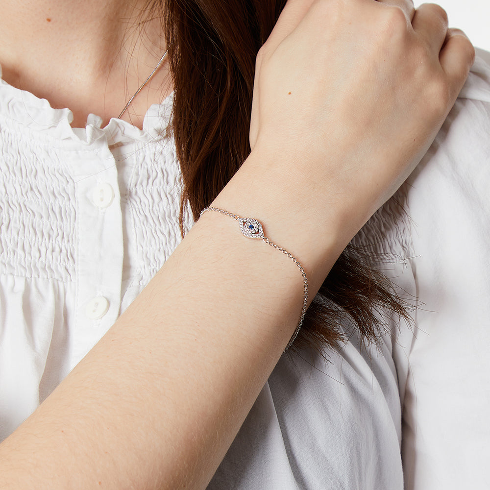 Sterling Silver Cubic Zirconia Evil Eye Bracelet