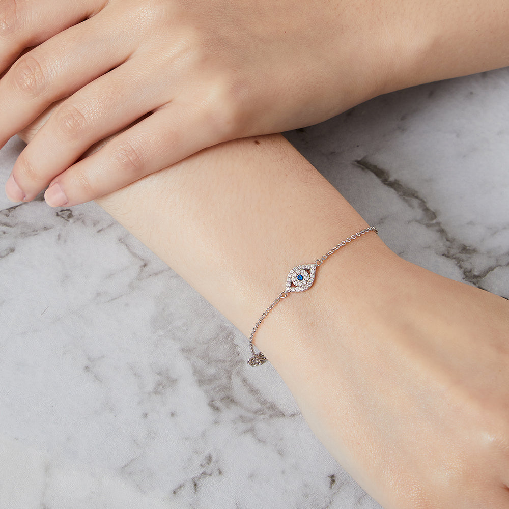 Sterling Silver Cubic Zirconia Evil Eye Bracelet