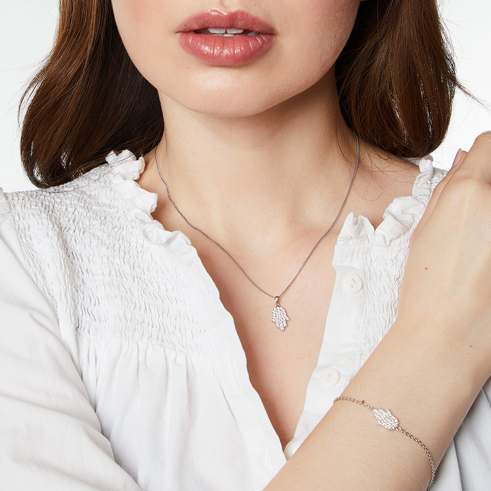 Sterling Silver and Cubic Zirconia Hamsa Hand Bracelet