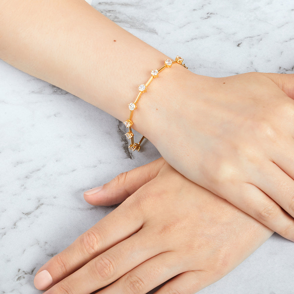 Yellow Gold Bracelet With 14 Brilliant Cut Cubic Zirconia Stones