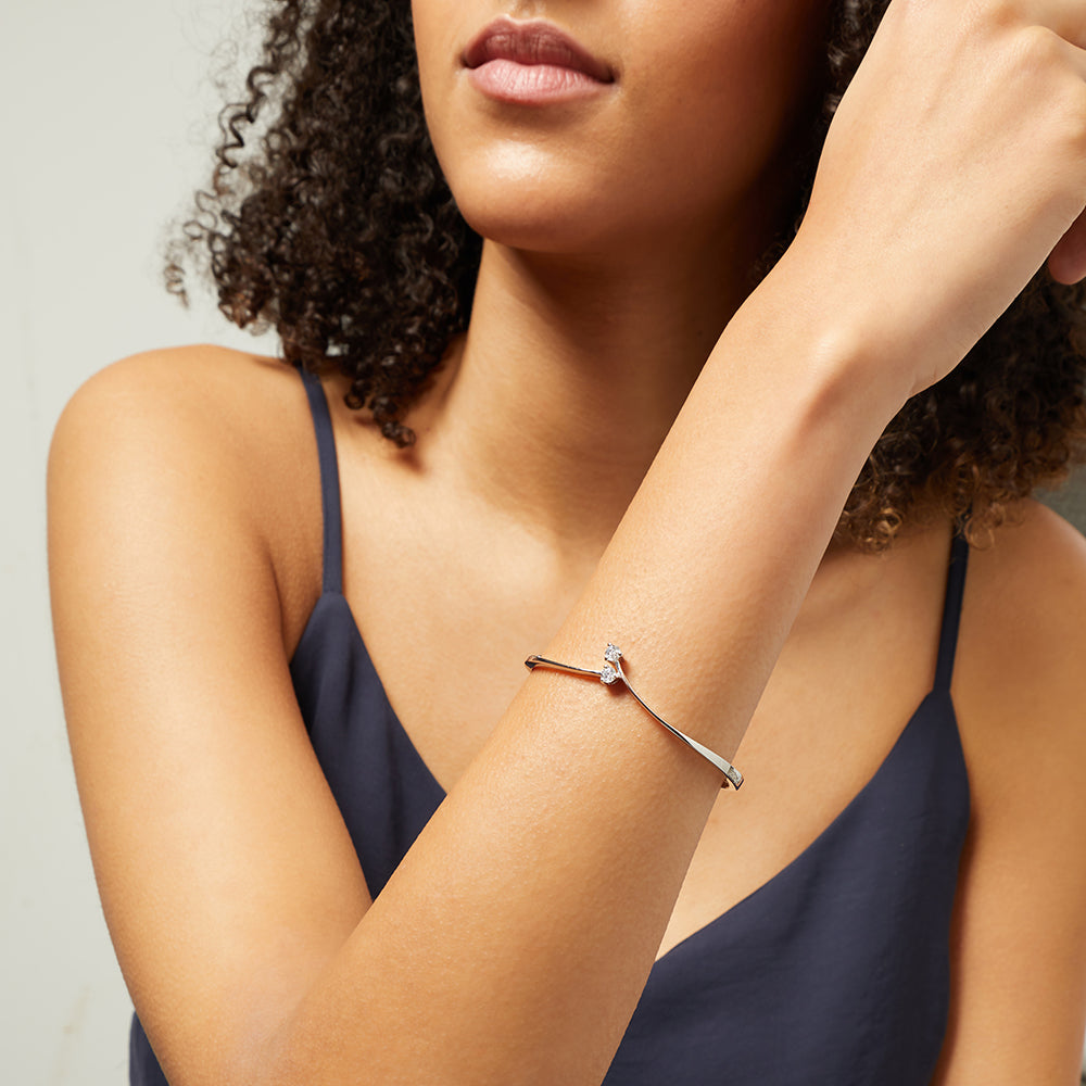 Sterling Silver  Cubic Zirconia  Double Crossover Bangle