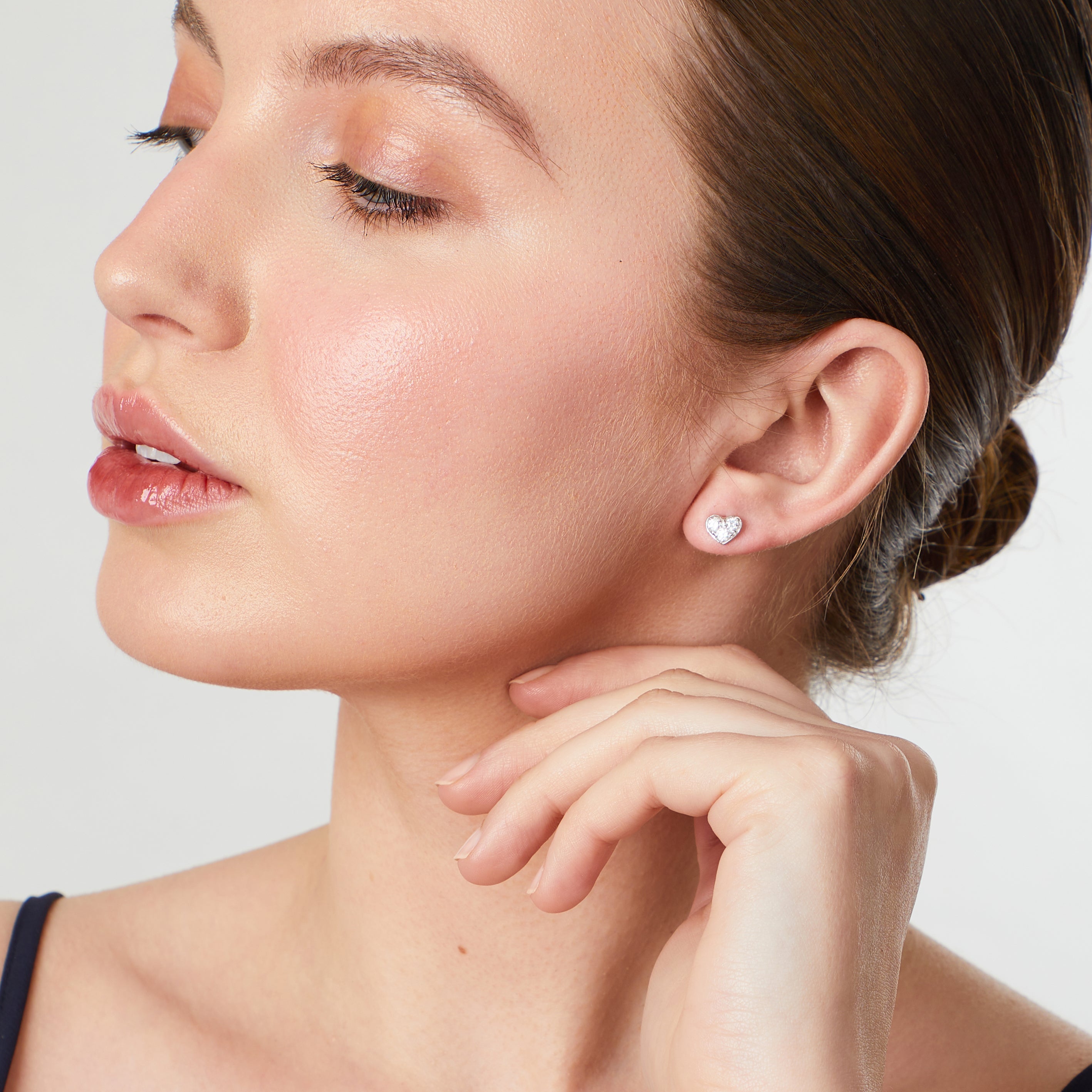 Sterling Silver Flat Heart Stud Earrings