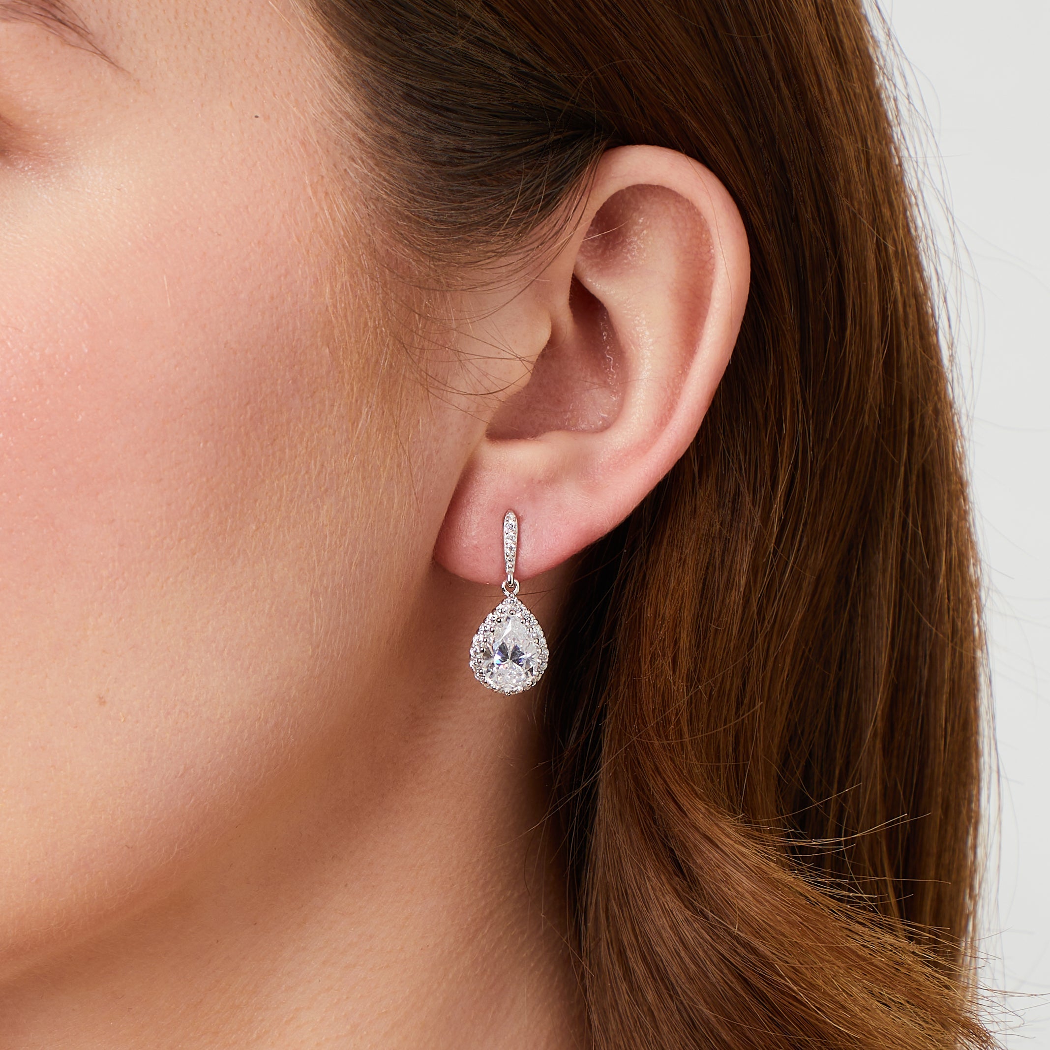 Sterling Silver Pear Drop Halo Earrings