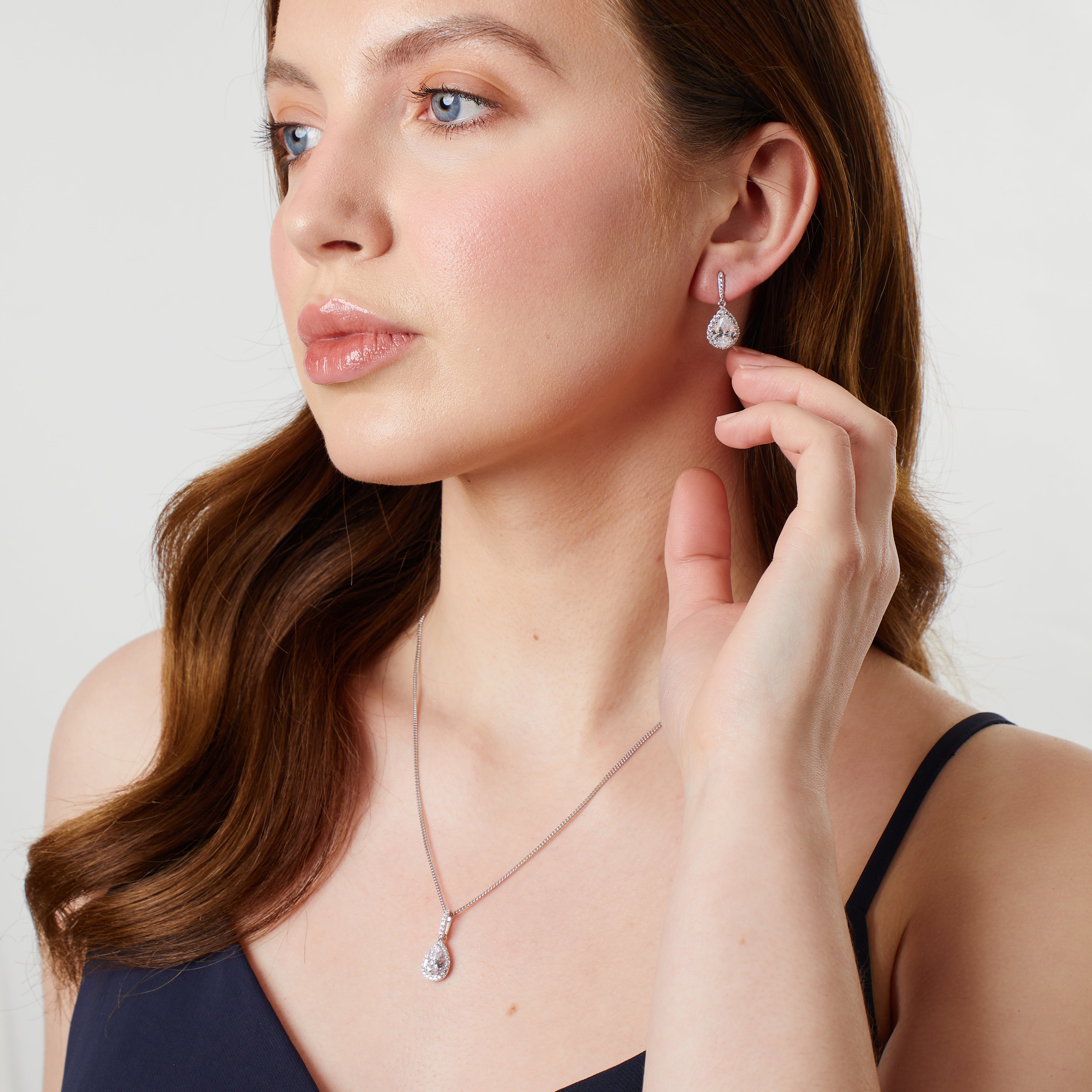 Sterling Silver Pear Drop Halo Earrings