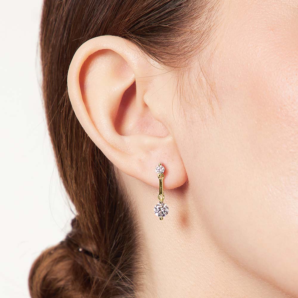Gold Vermeil Two Stone Cubic Zirconia Drop Earrings